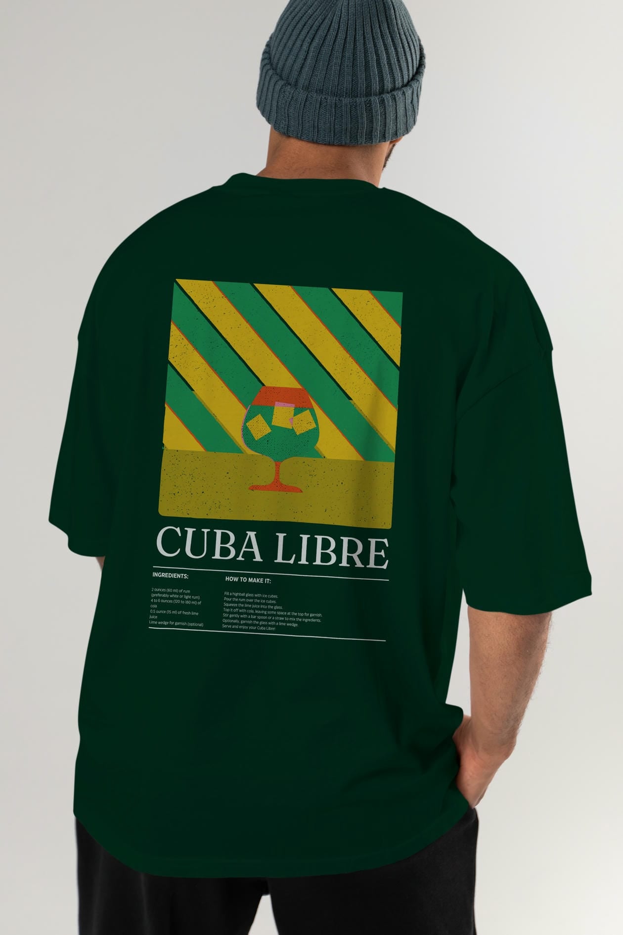 Cuba Libre Kokteyl Serisi Arka Baskılı Oversize t-shirt Erkek Kadın %100 Pamuk Bisiklet Yaka tişort