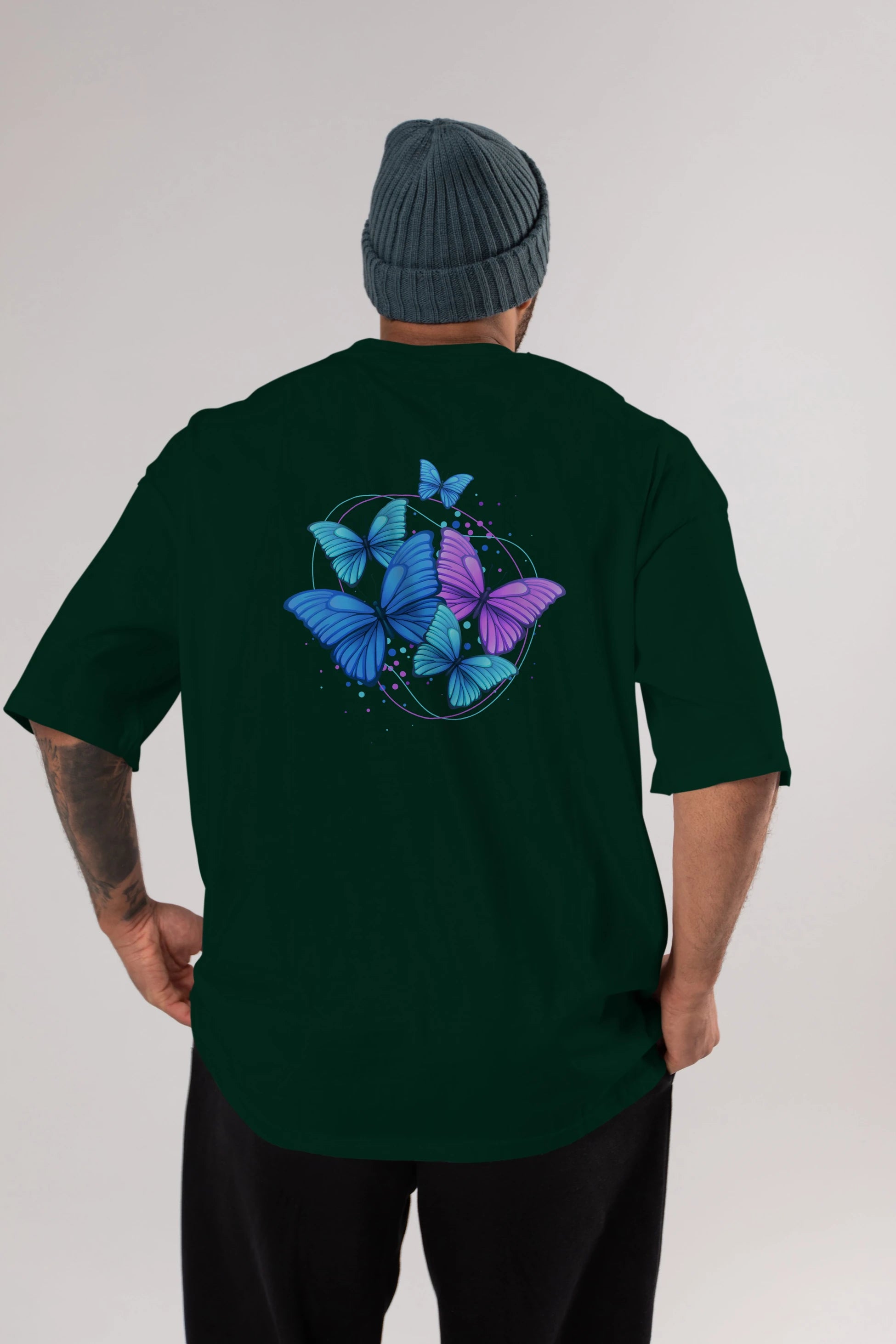 Kelebek Arka Baskılı Oversize t-shirt Erkek Kadın Unisex