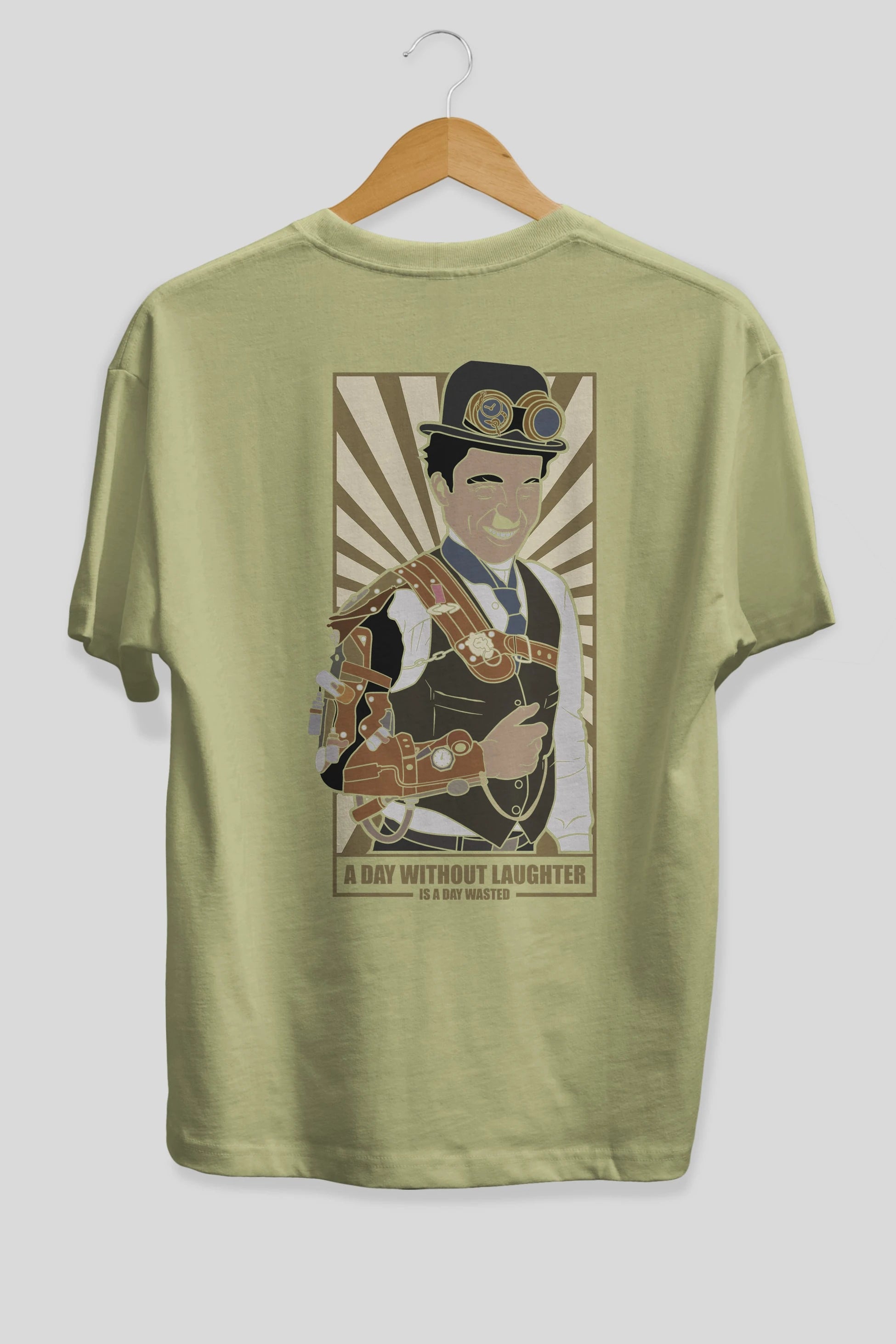 Steampunk Chaplin Arka Baskılı Oversize t-shirt Erkek Kadın Unisex %100 Pamuk tişort