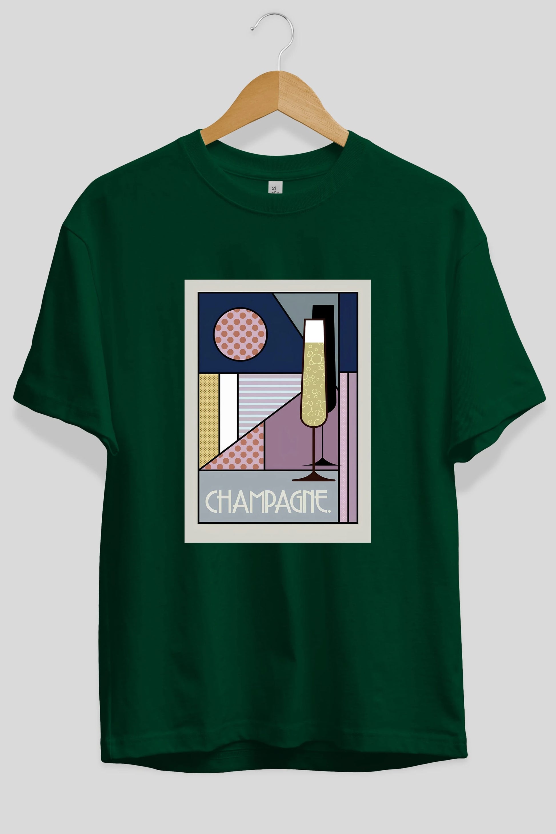 Champagne Ön Baskılı Oversize t-shirt Erkek Kadın Unisex %100 Pamuk Bisiklet Yaka tişort