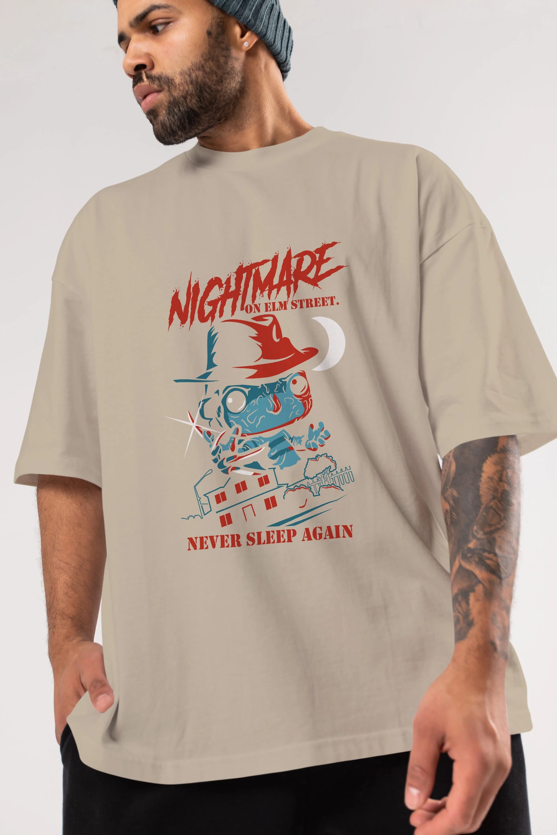 Nightmare Elm Sokağı Ön Baskılı Oversize t-shirt Erkek Kadın Unisex %100 Pamuk Bisiklet Yaka tişort