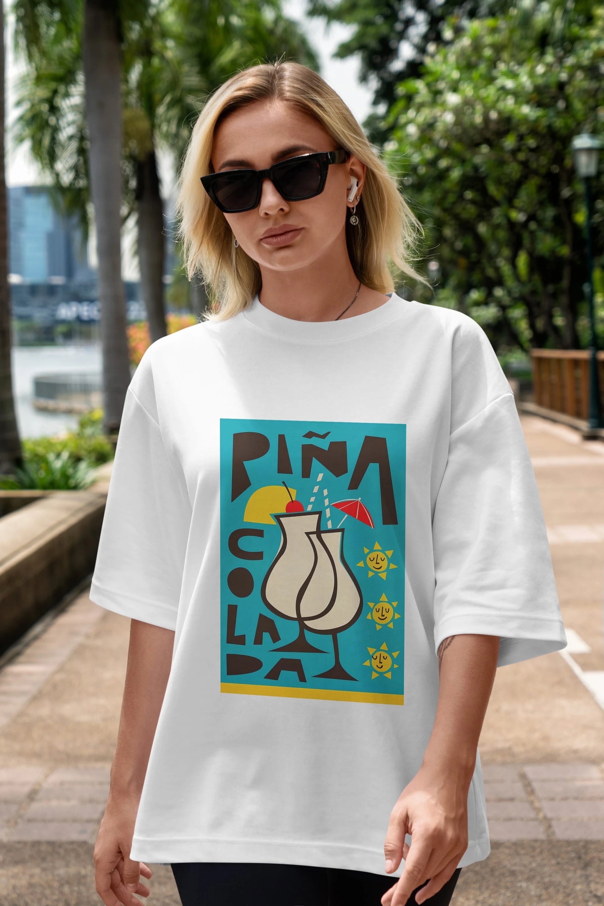 Pina Colada 4 Ön Baskılı Oversize t-shirt Erkek Kadın Unisex %100 Pamuk Bisiklet Yaka tişort