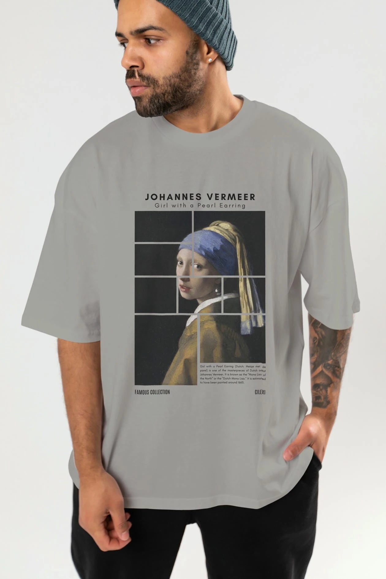 Johannes Vermeer ön Baskılı Oversize t-shirt Erkek Kadın Bisiklet Yaka Pamuk tişort