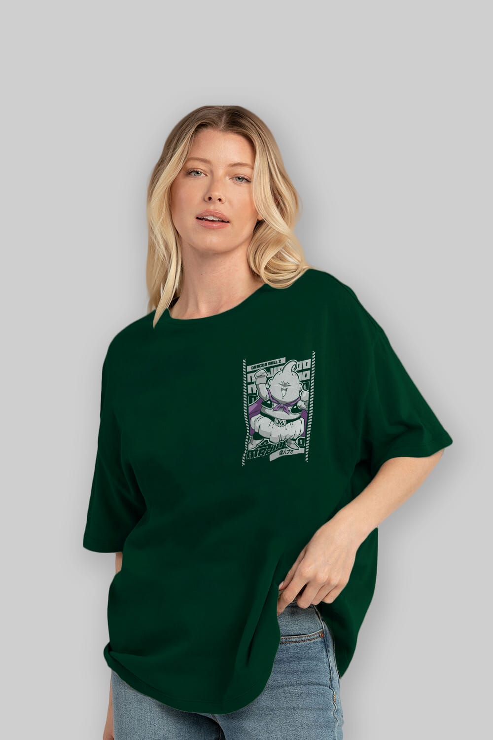 MAJIN BOO2 Ön Sol Baskılı Oversize t-shirt Erkek Kadın Unisex %100 Pamuk Bisiklet Yaka tişort