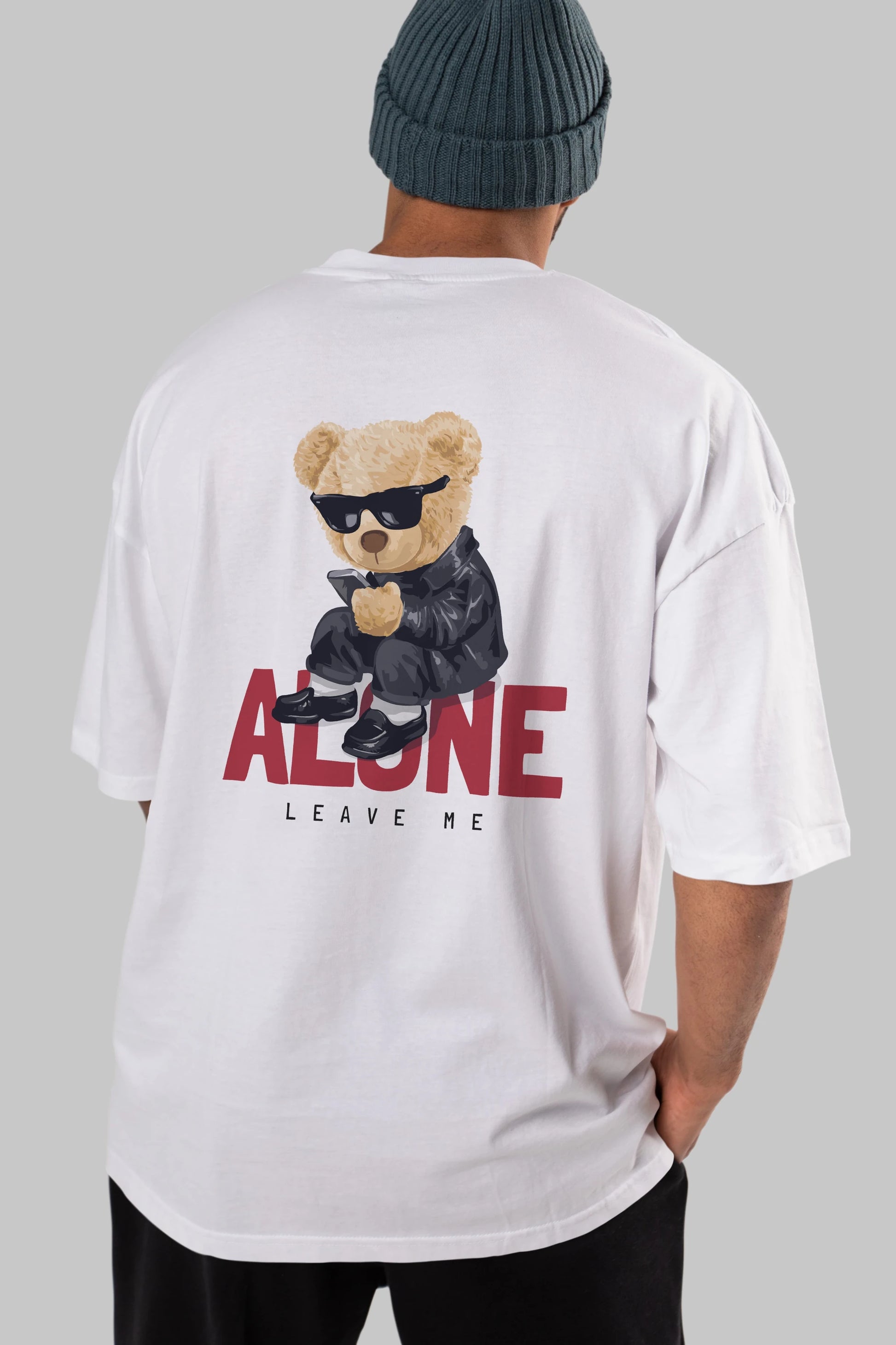 Teddy Bear Alone Arka Baskılı Oversize t-shirt Erkek Kadın Unisex %100 Pamuk