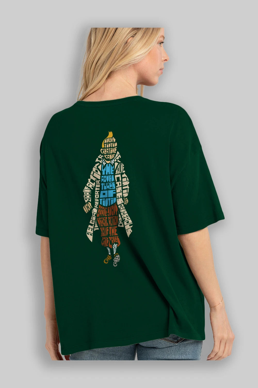 Tin Tin Arka Baskılı Oversize t-shirt %100 pamuk Erkek Kadın Unisex