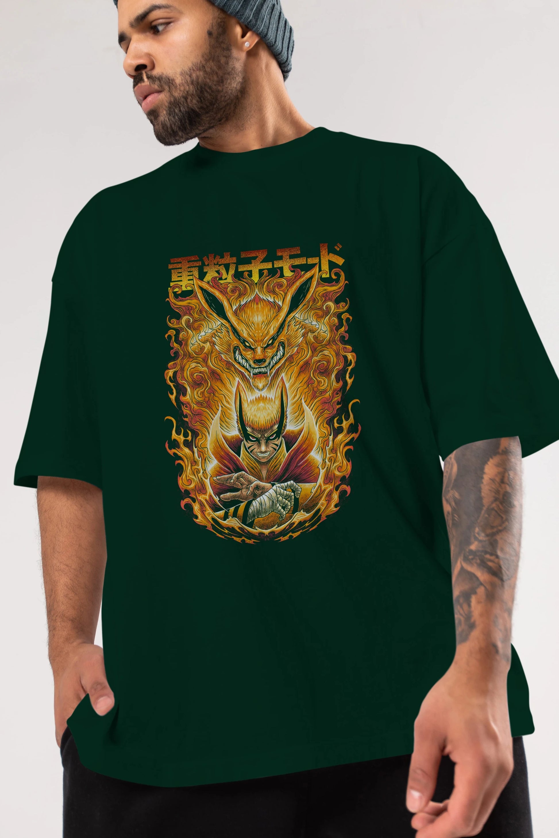 NARUTO KYUUBI 1 Anime Ön Baskılı Oversize t-shirt %100 pamuk Erkek Kadın Unisex