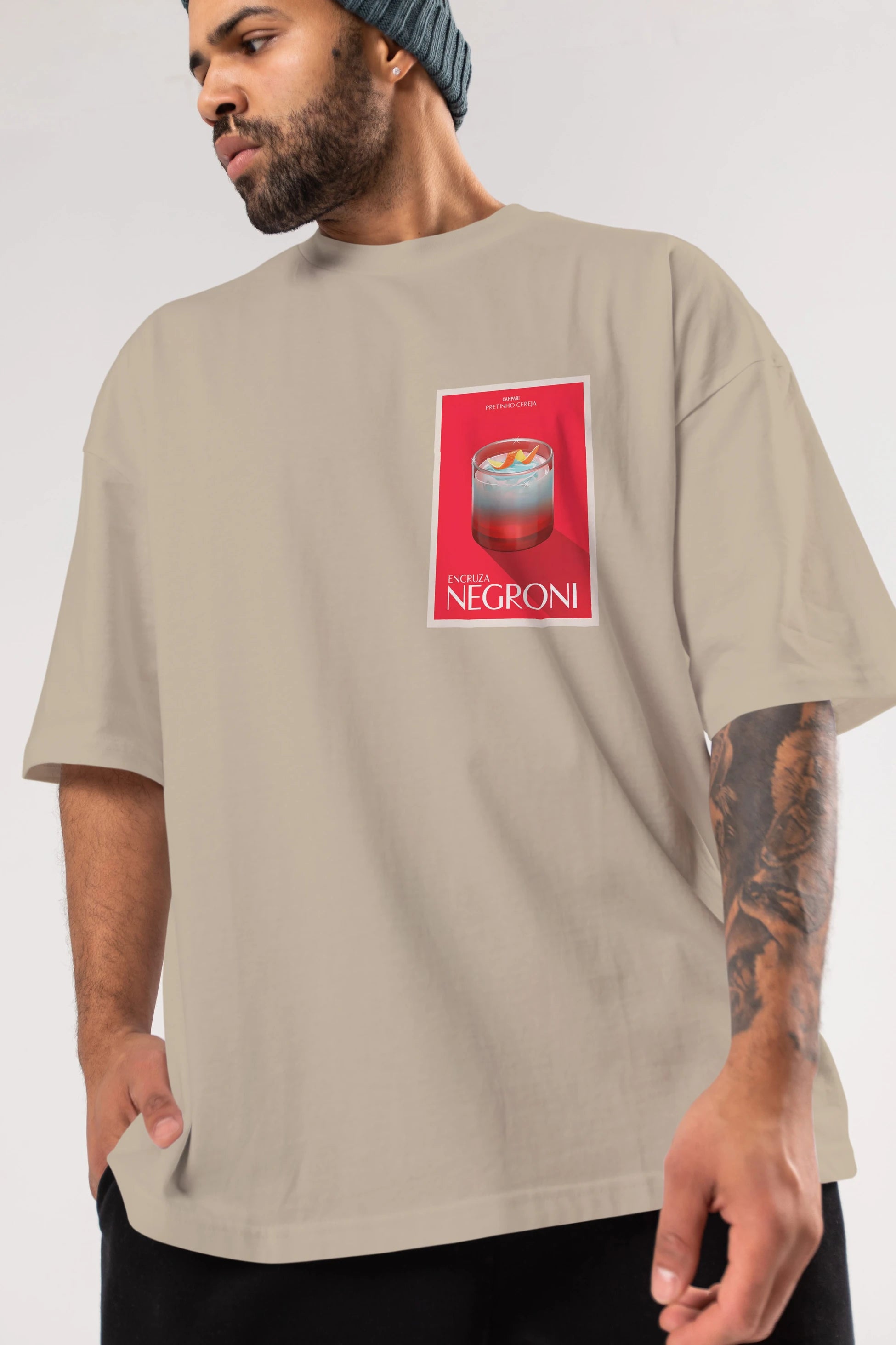Encruza Negroni Ön Sol Baskılı Oversize t-shirt Erkek Kadın Unisex %100 Pamuk Bisiklet Yaka tişort
