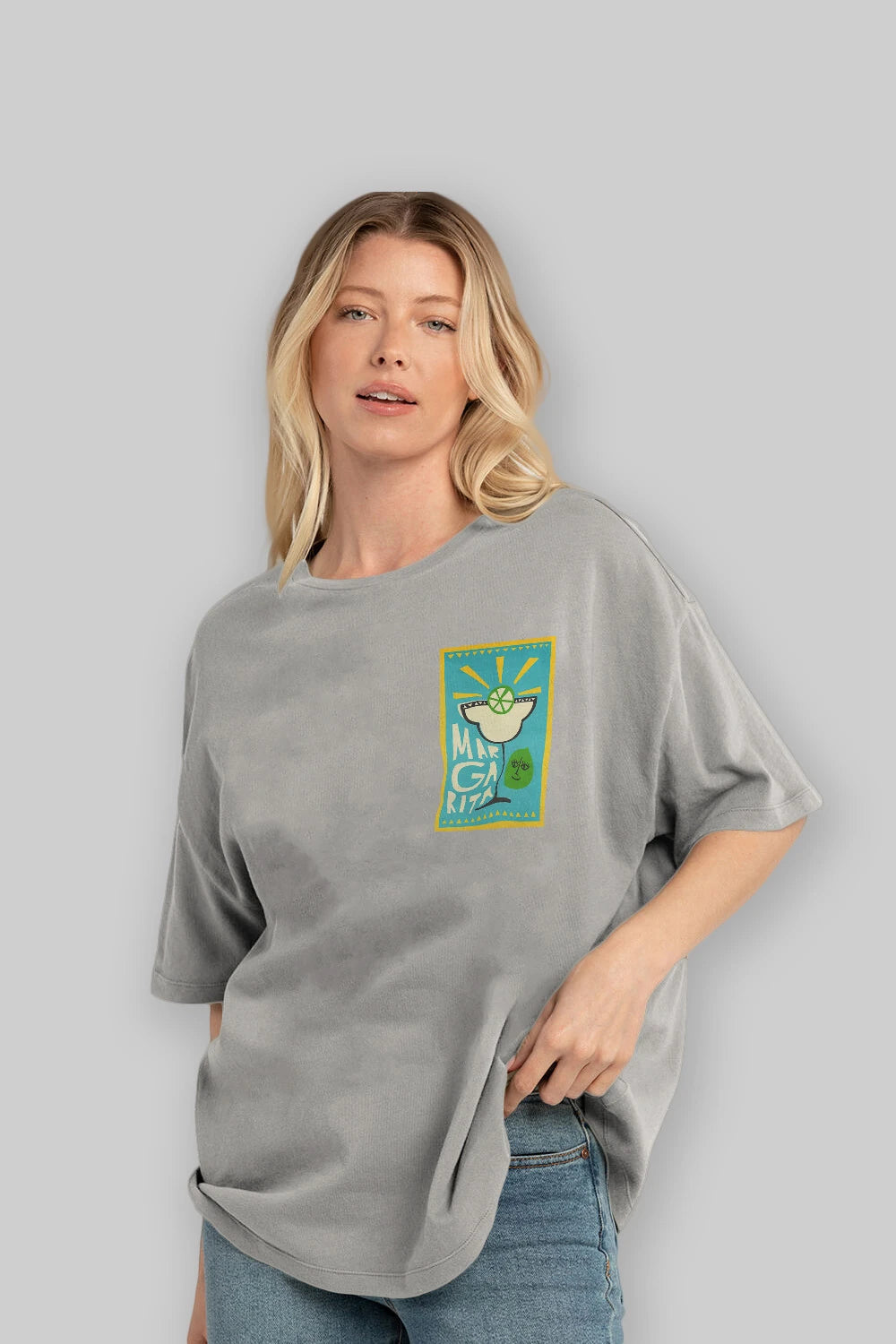 Margarita 4 Ön Sol Baskılı Oversize t-shirt Erkek Kadın Unisex %100 Pamuk Bisiklet Yaka tişort