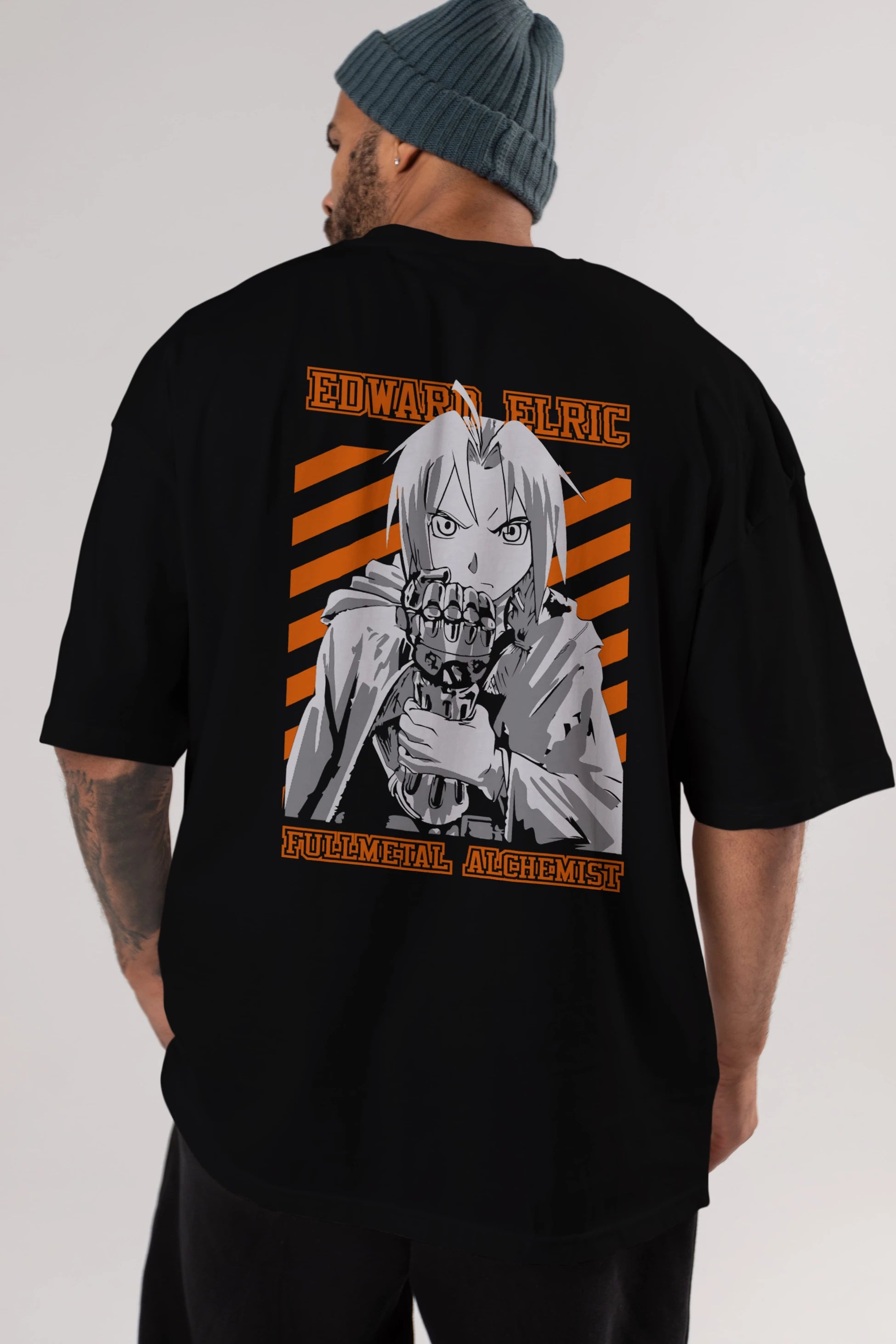 EDWARD ELRIC Anime Arka Baskılı Oversize t-shirt Erkek Kadın Unisex