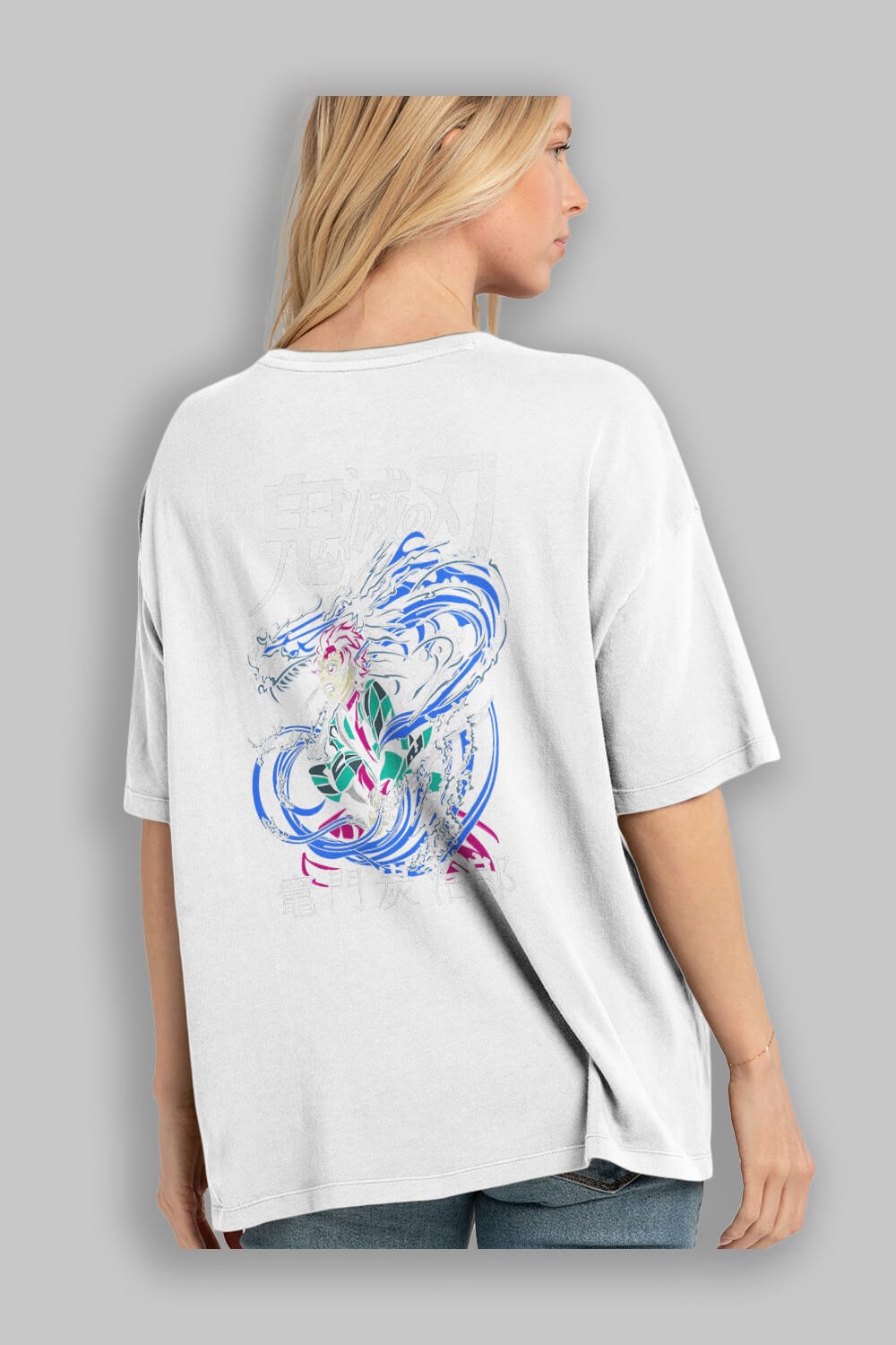 TANJIRO KAMADO 2 Anime Arka Baskılı Oversize t-shirt Erkek Kadın Unisex