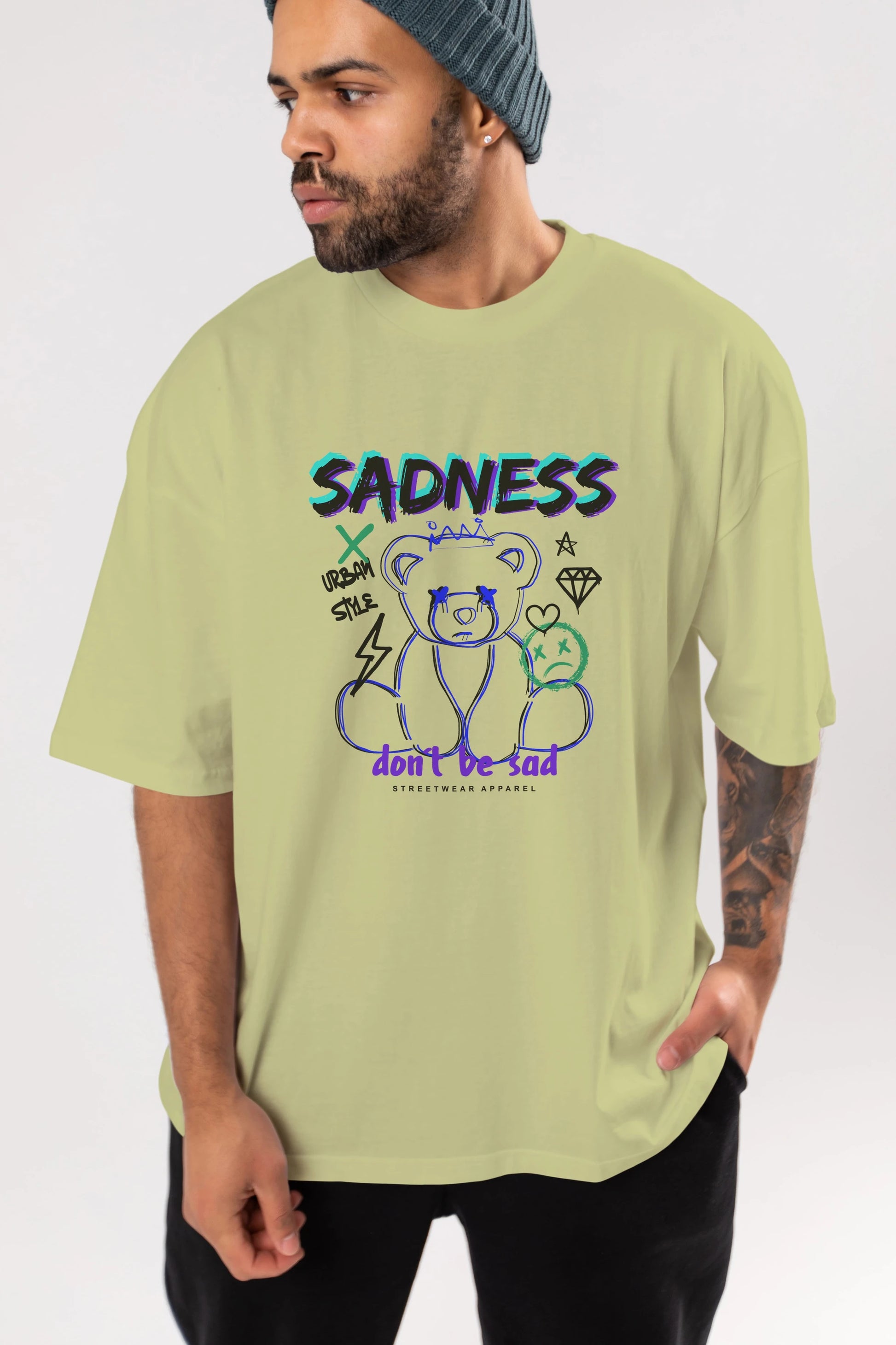 Teddy Bear Sadness Ön Baskılı Oversize t-shirt Erkek Kadın Unisex
