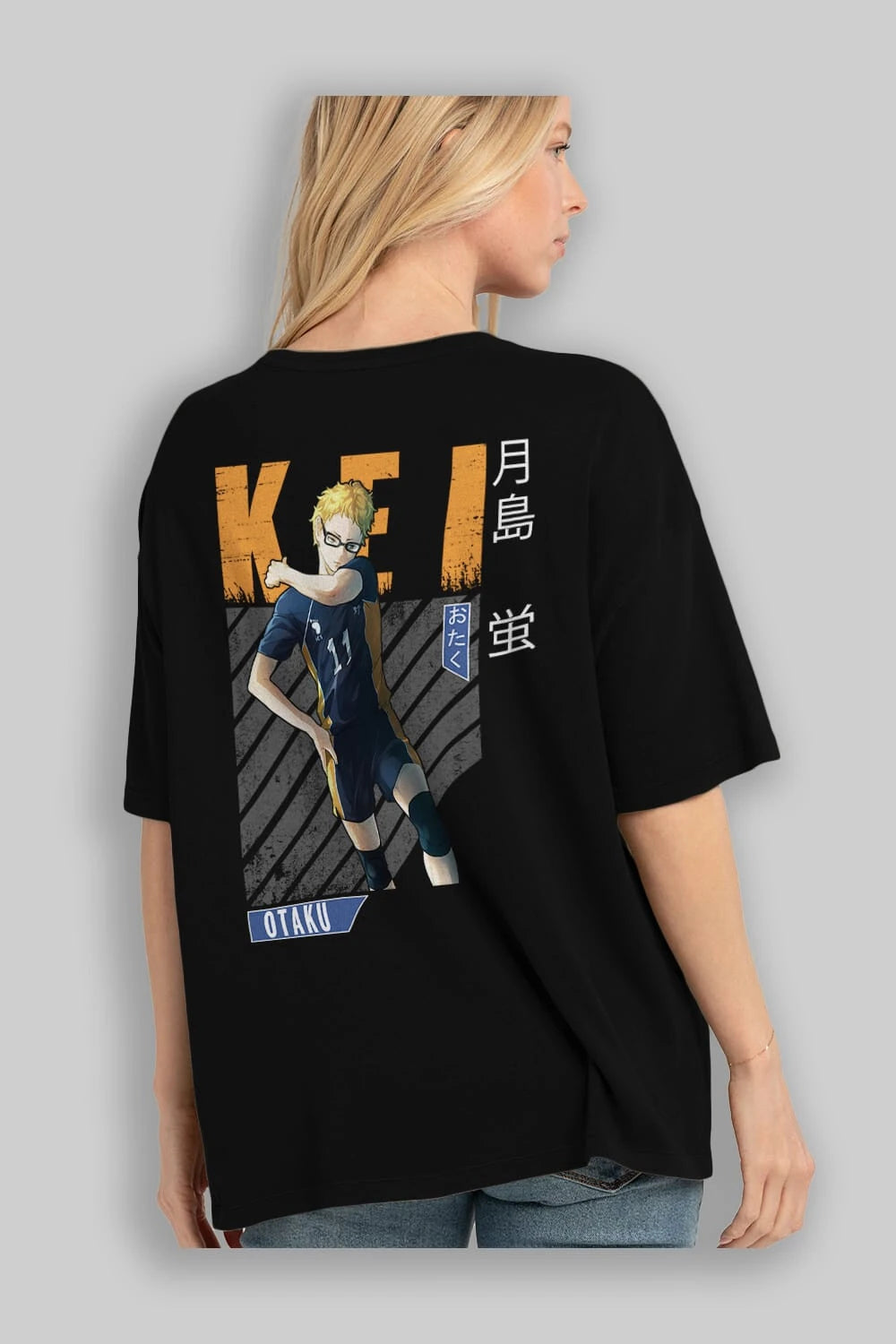 Kei Tsukishima 2 Anime Arka Baskılı Oversize t-shirt Erkek Kadın Unisex