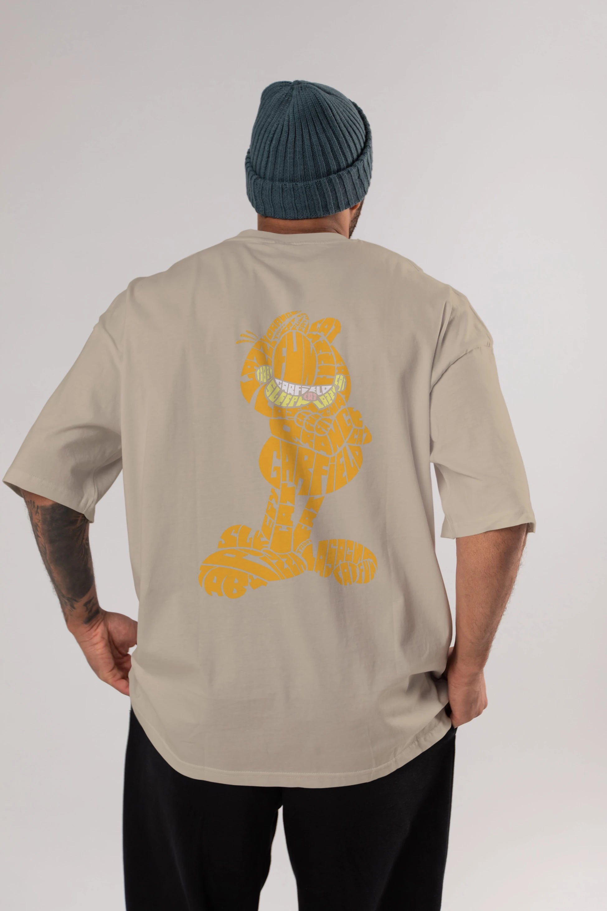 Garfield Arka Baskılı Oversize t-shirt %100 pamuk Erkek Kadın Unisex