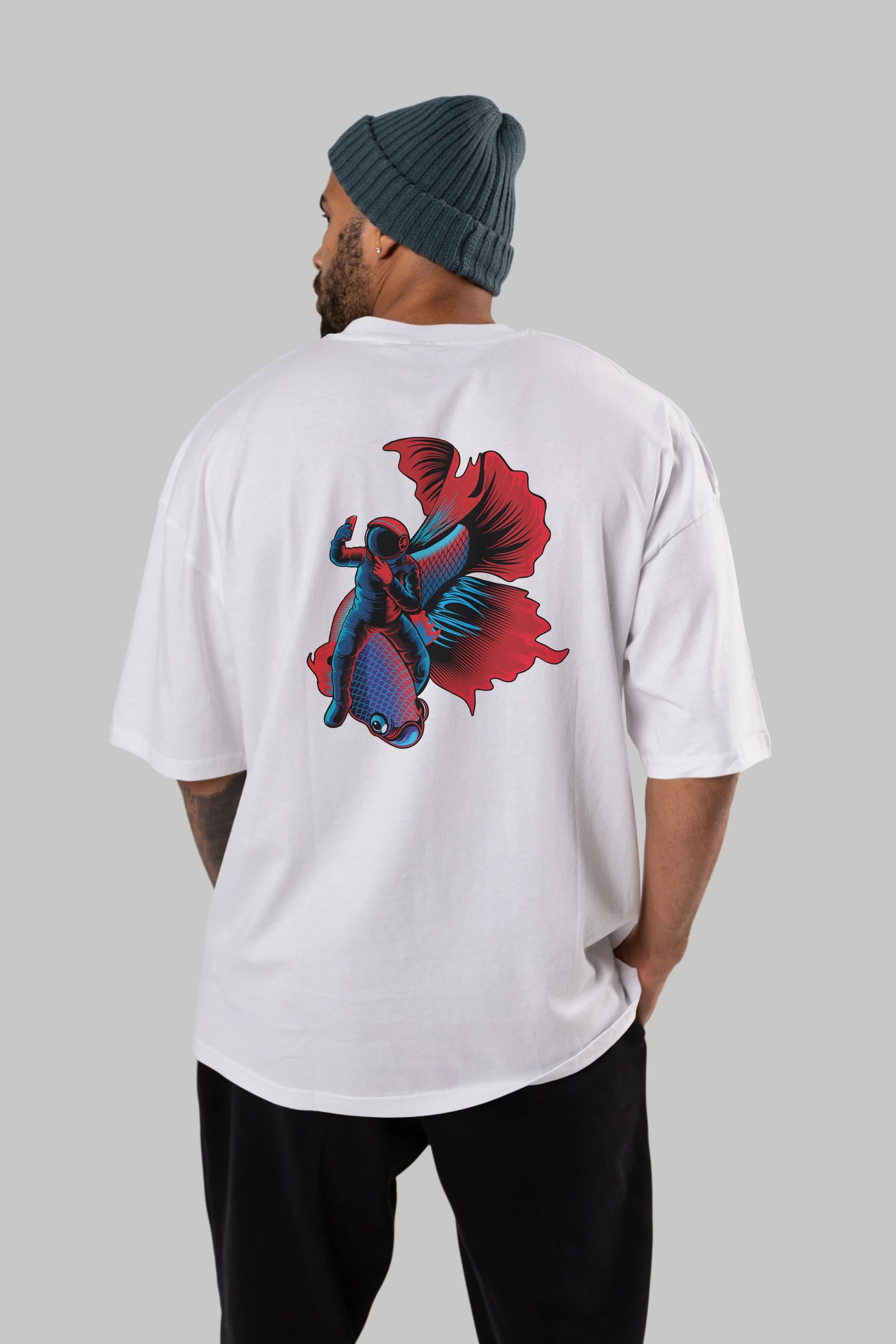 Astrofish selfie Arka Baskılı Oversize t-shirt Erkek Kadın Unisex