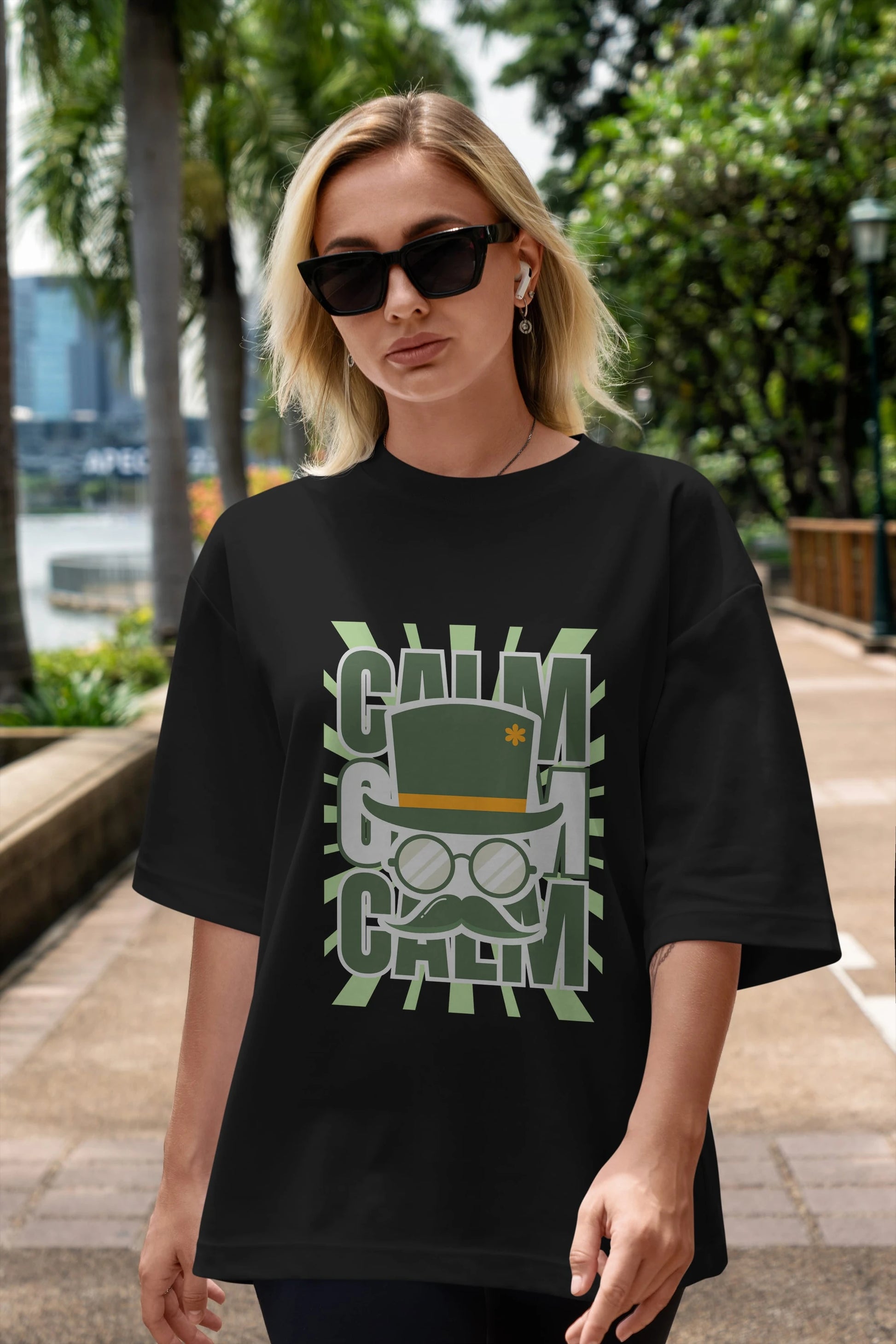Calm Yazılı Ön Baskılı Oversize t-shirt Erkek Kadın Unisex