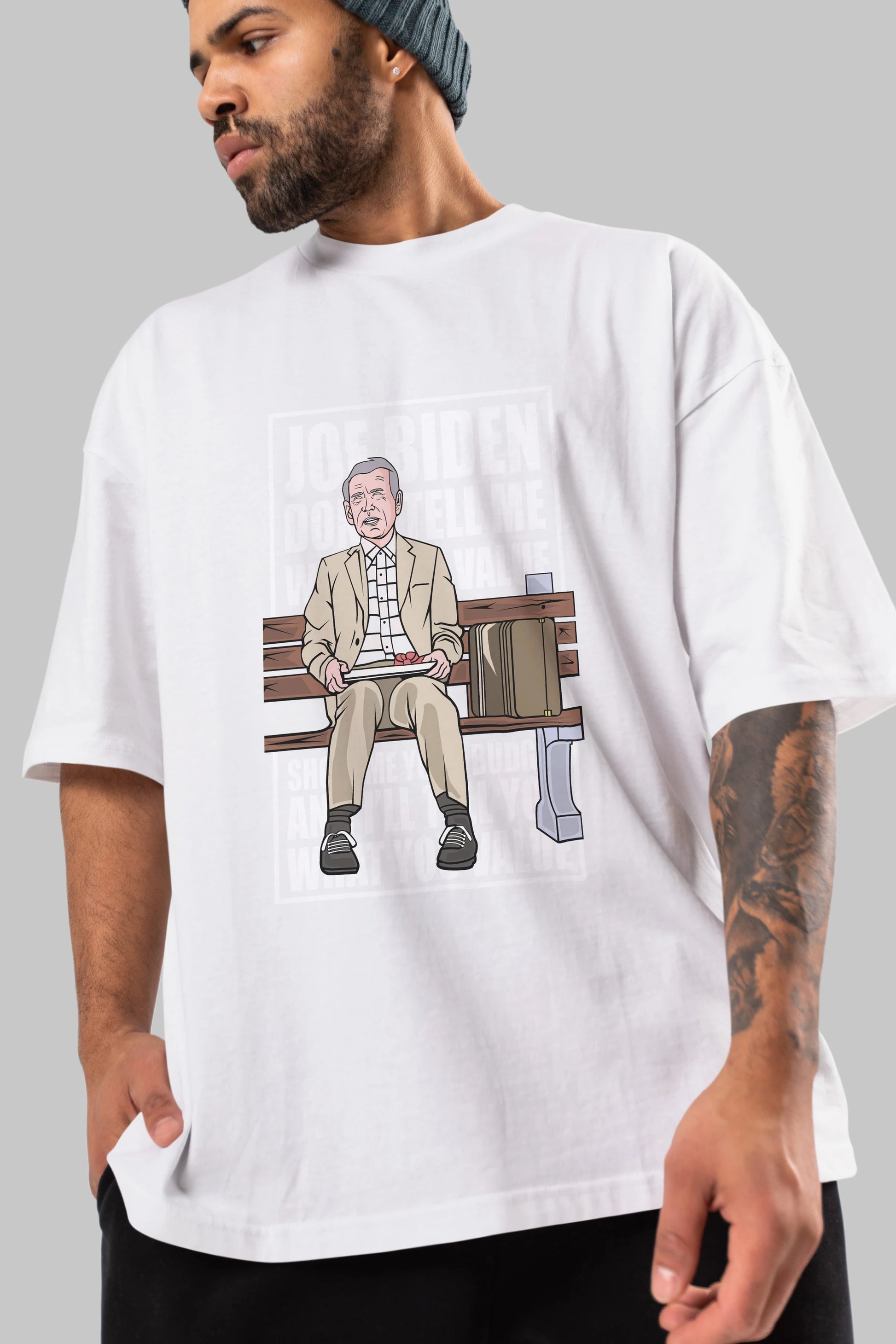 Joe Biden Forest Gump Ön Baskılı Oversize t-shirt Erkek Kadın Unisex %100 Pamuk tişort