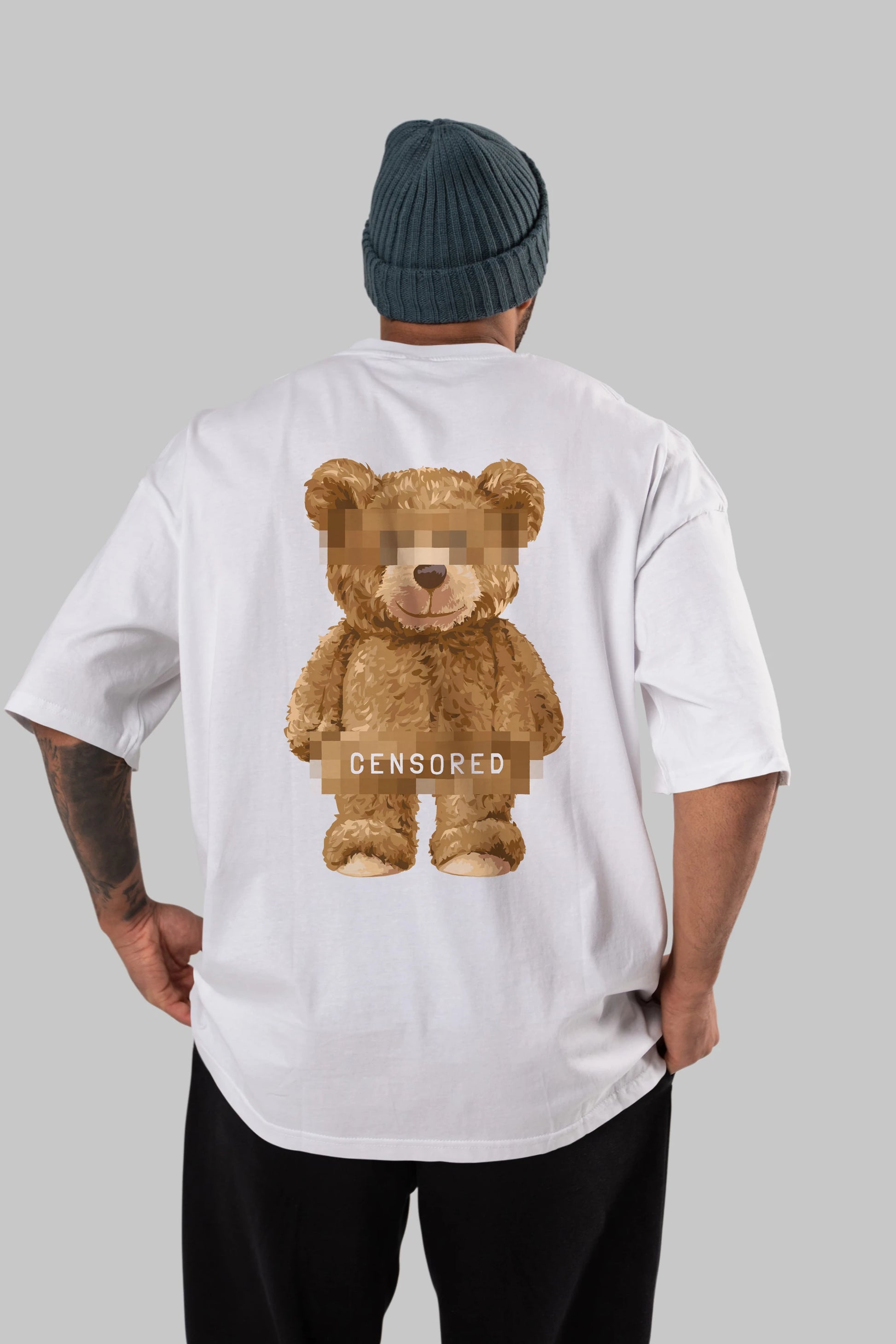 Teddy Bear Censored Arka Baskılı Oversize t-shirt Erkek Kadın Unisex %100 Pamuk