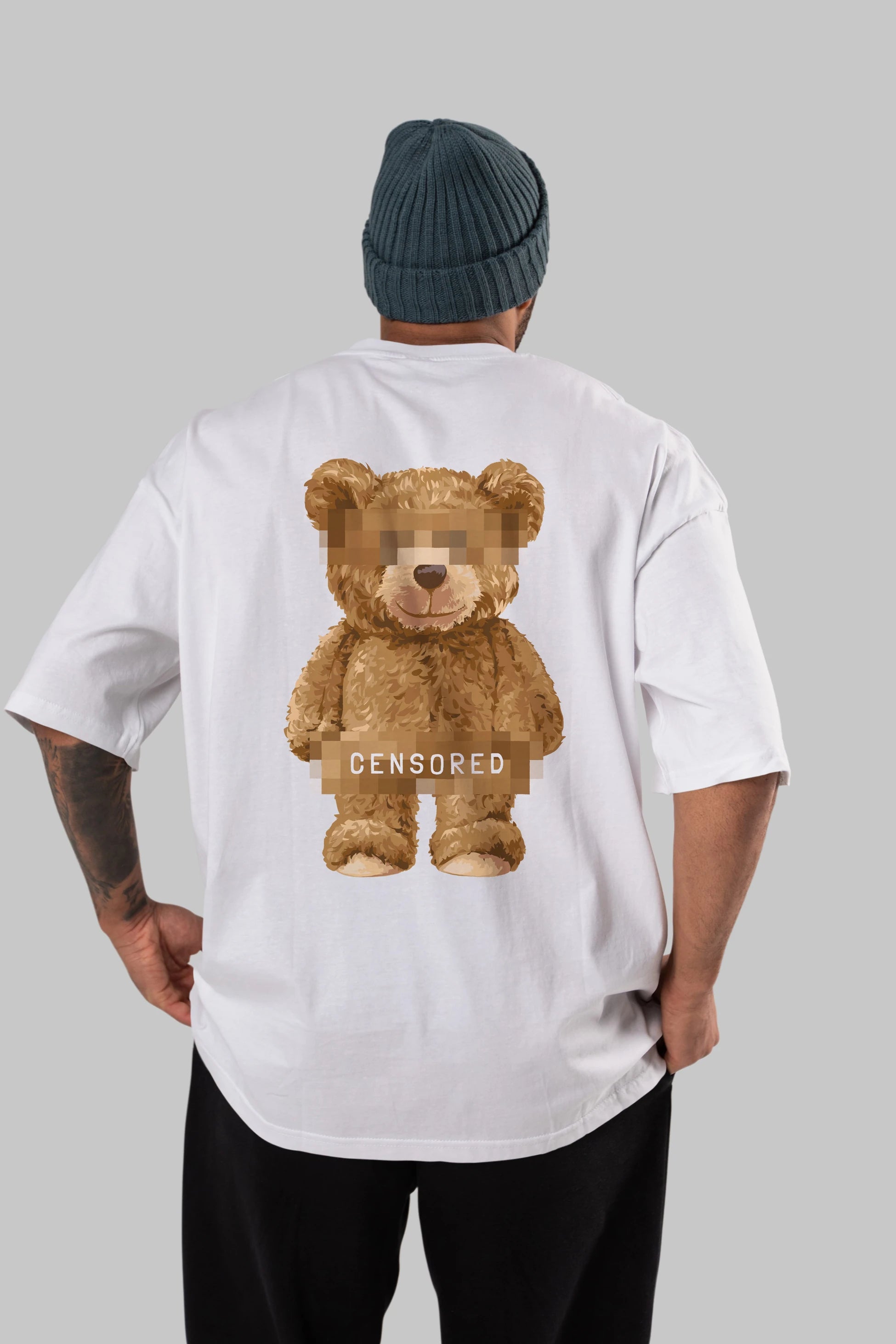 Teddy Bear Censored Arka Baskılı Oversize t-shirt Erkek Kadın Unisex %100 Pamuk