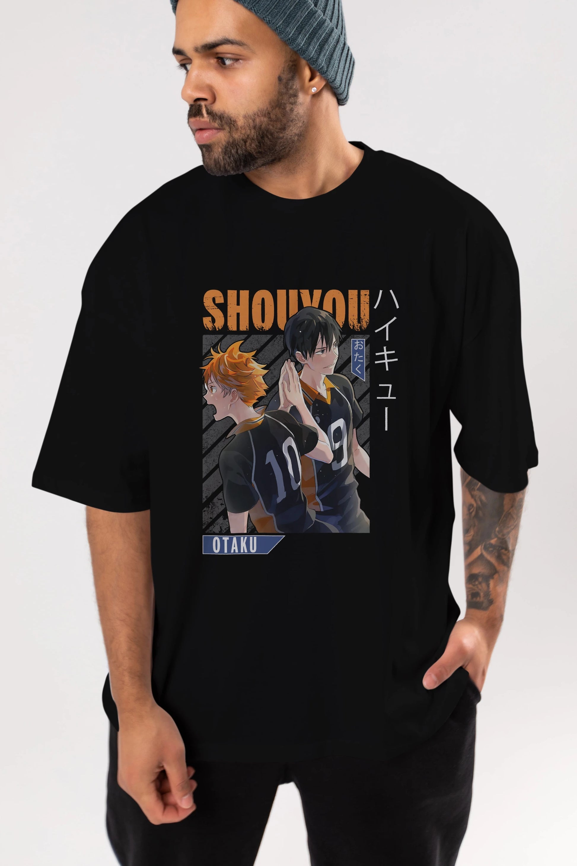 Shouyou Hinata 12 Anime Ön Baskılı Oversize t-shirt %100 pamuk Erkek Kadın Unisex