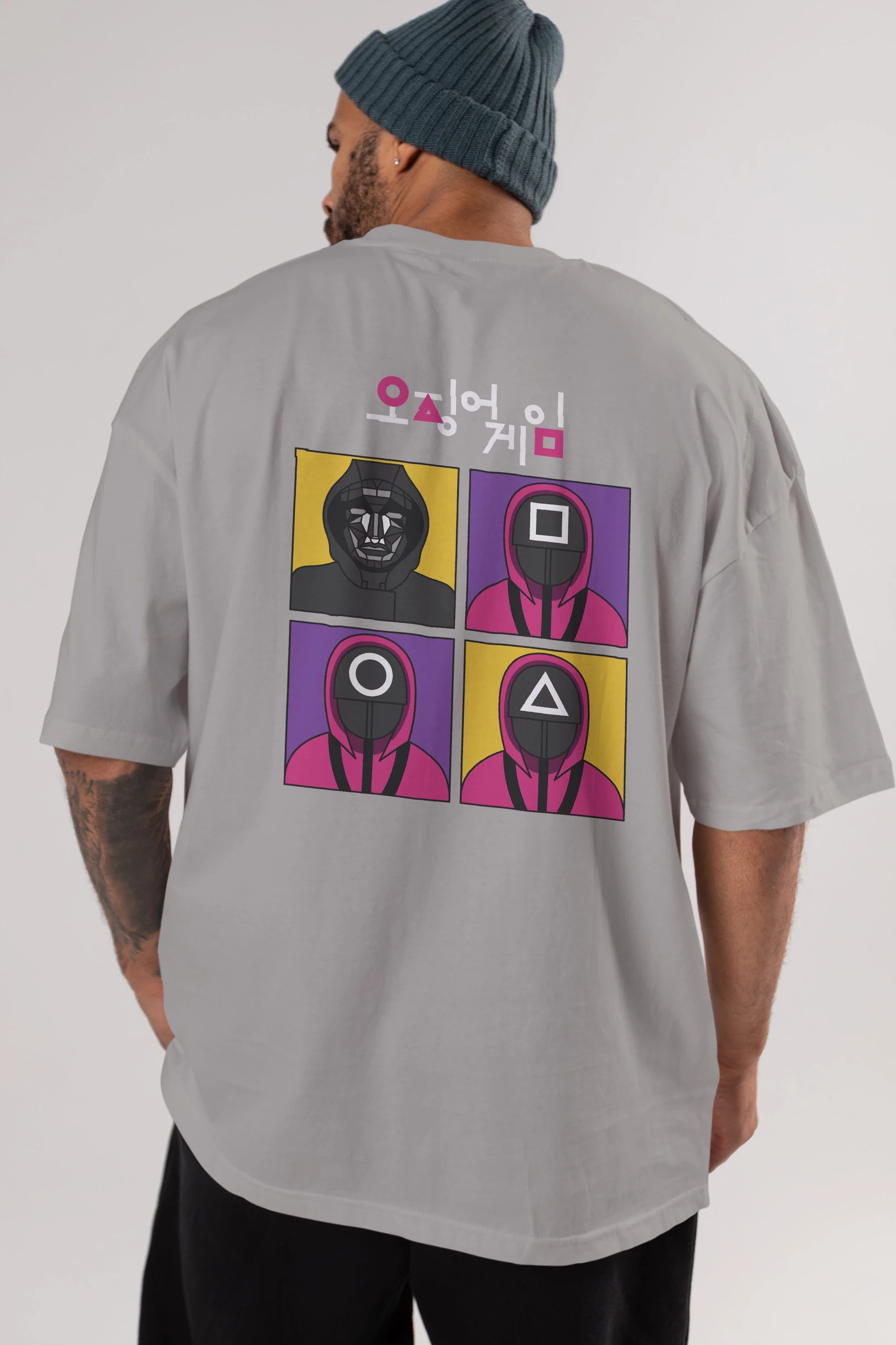 Squid Game (1) Arka Baskılı Oversize t-shirt Erkek Kadın Unisex %100 Pamuk Bisiklet Yaka tişort