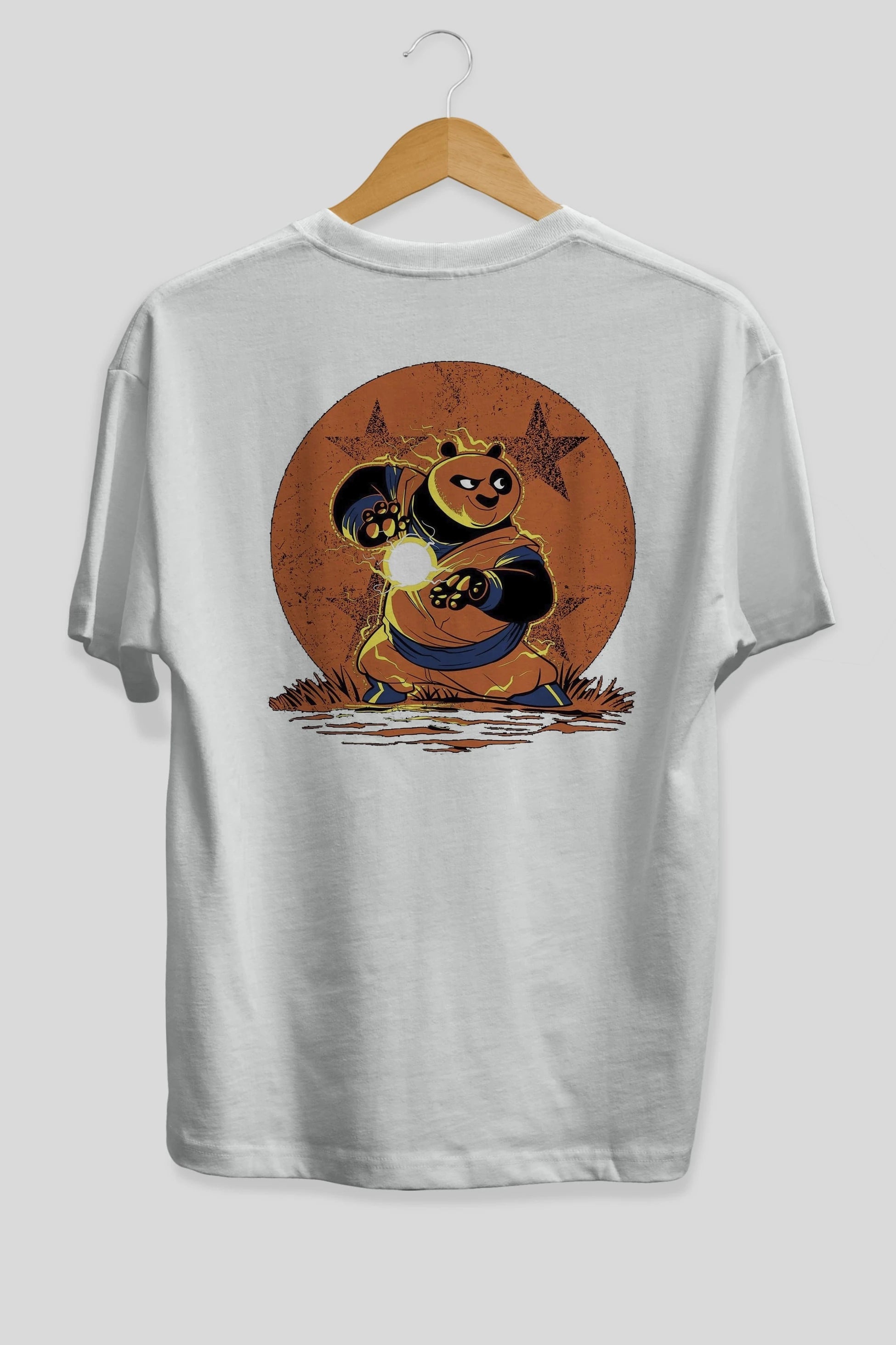 Kung Fu Panda Arka Baskılı Oversize t-shirt Erkek Kadın Unisex %100 Pamuk Bisiklet Yaka tişort