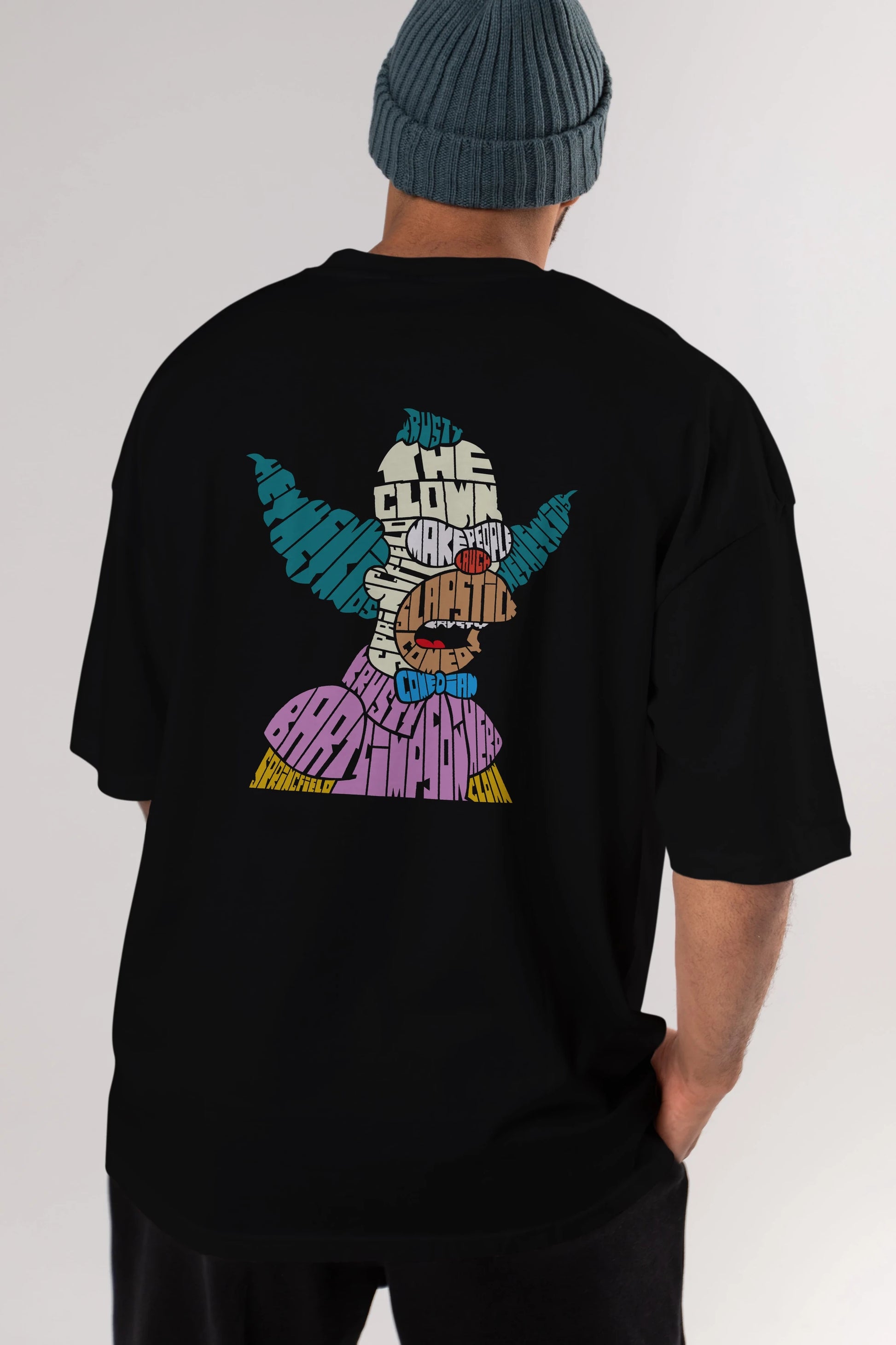 Krusty Clown Arka Baskılı Oversize t-shirt %100 pamuk Erkek Kadın Unisex