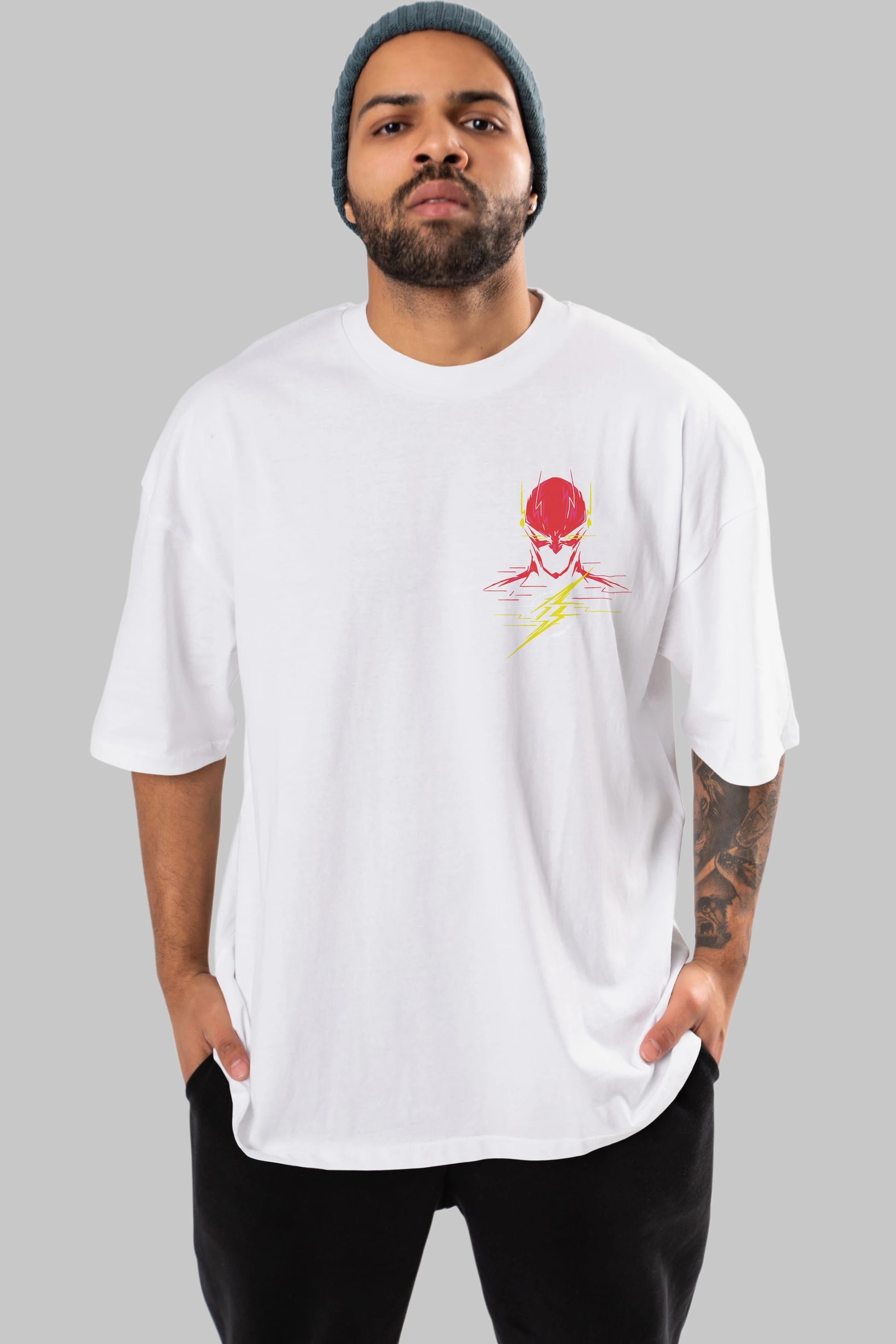 Flash Avengers (2) Ön Sol Baskılı Oversize t-shirt Erkek Kadın Unisex %100 Pamuk Bisiklet Yaka tişort