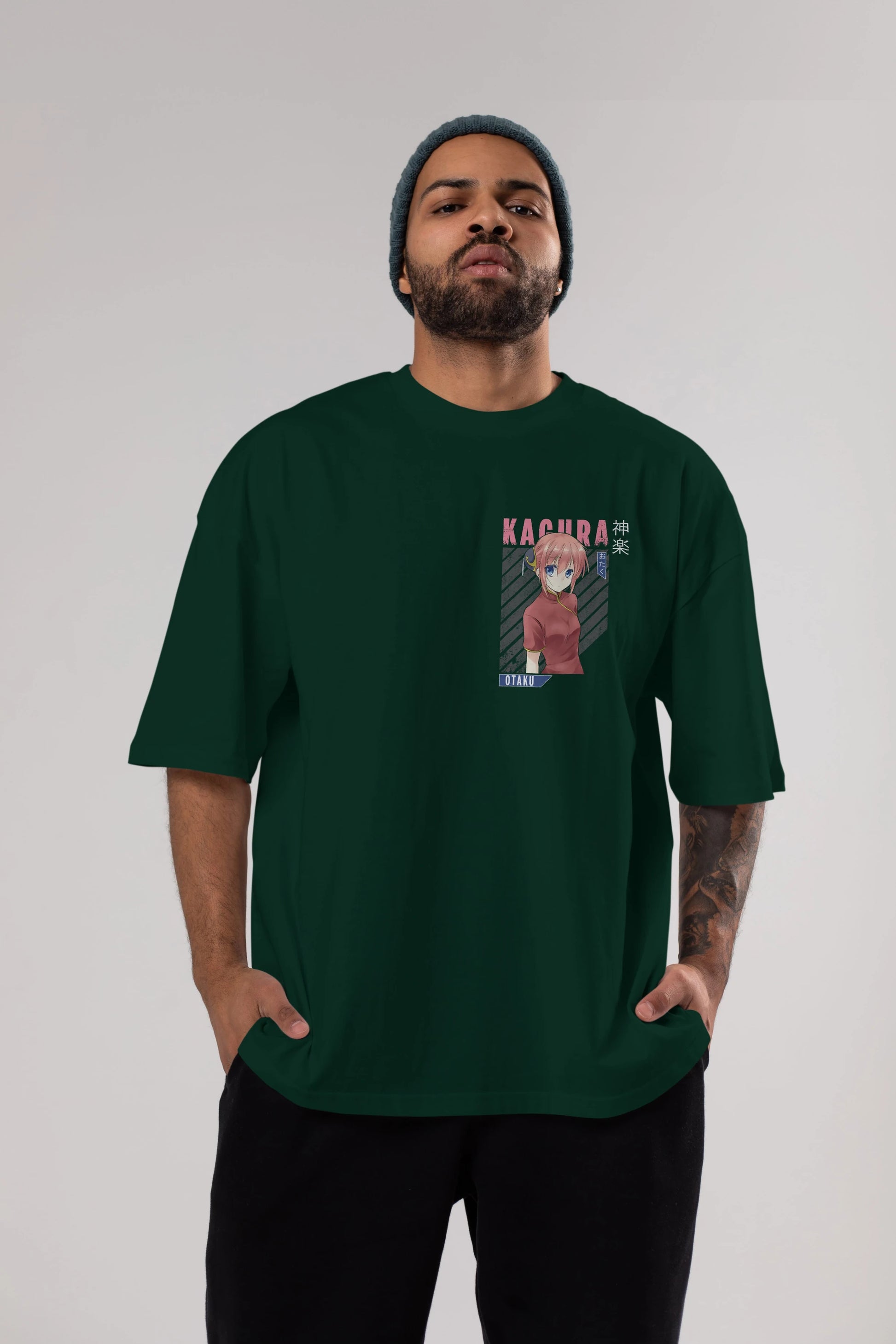 Kagura GINTAMA Ön Sol Baskılı Oversize t-shirt Erkek Kadın Unisex %100 Pamuk Bisiklet Yaka tişort