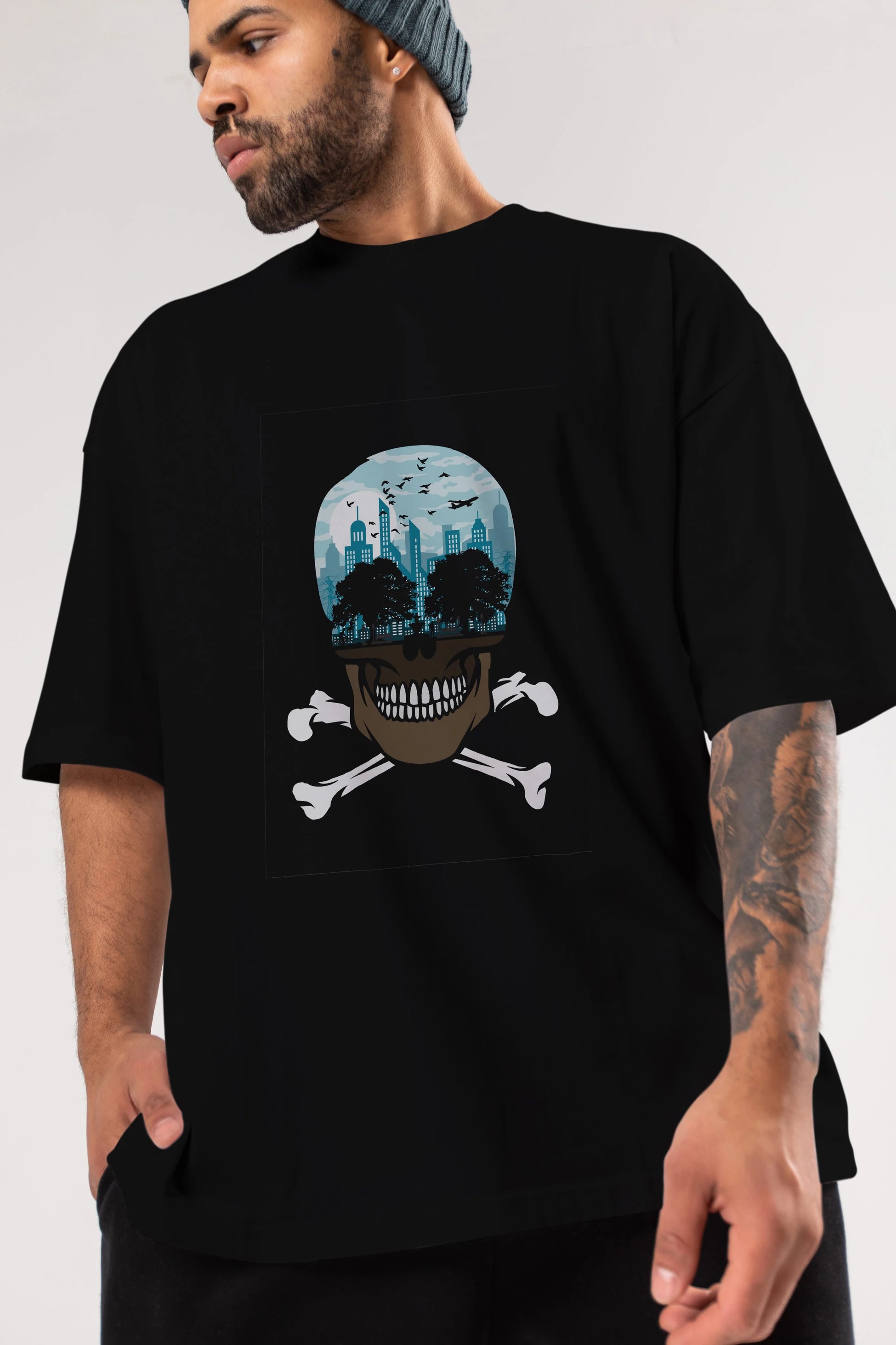 Death City Ön Baskılı Oversize t-shirt %100 pamuk Erkek Kadın Unisex