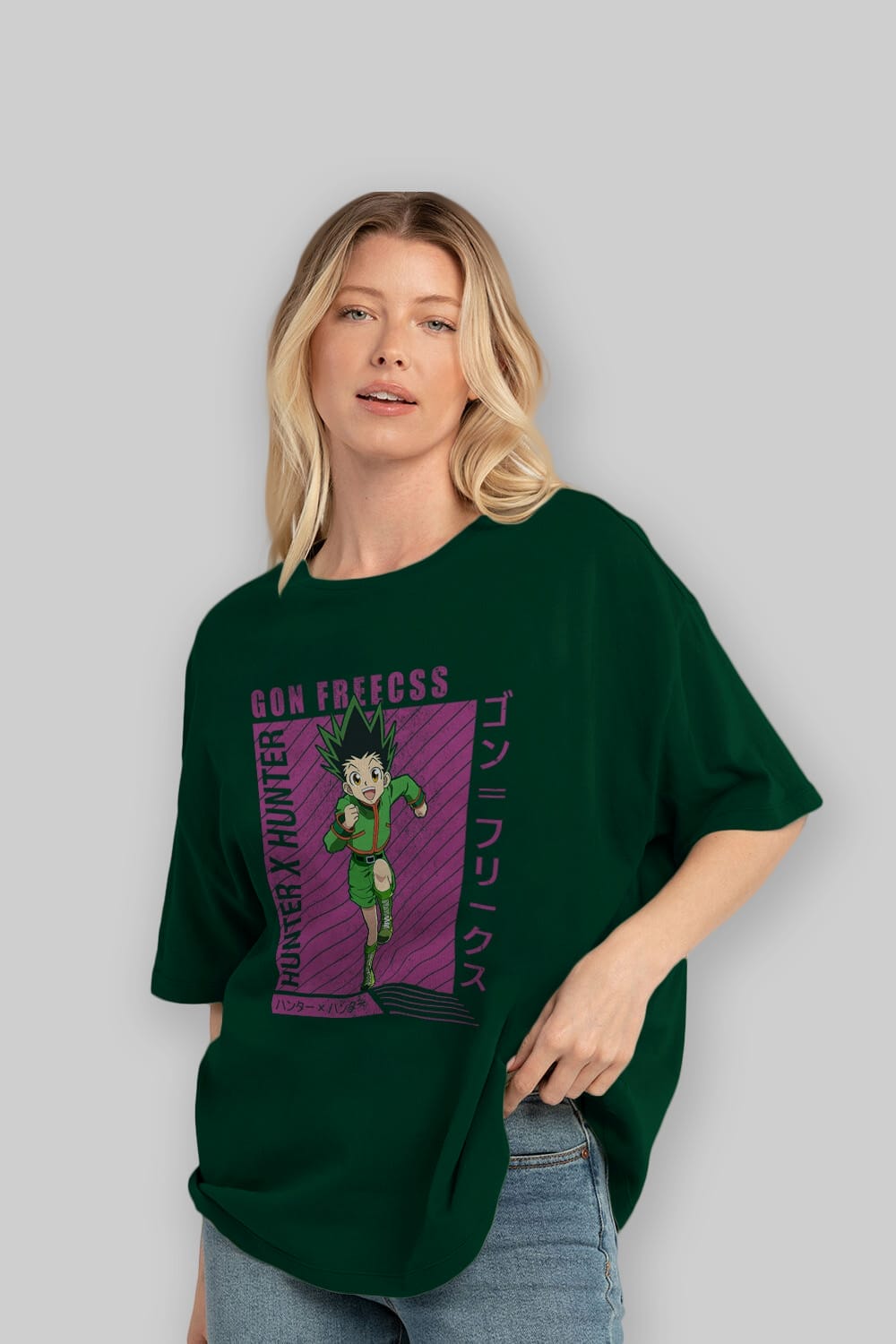 Gon Freecss HUNTER X HUNTER 3 Anime Ön Baskılı Oversize t-shirt %100 pamuk Erkek Kadın Unisex