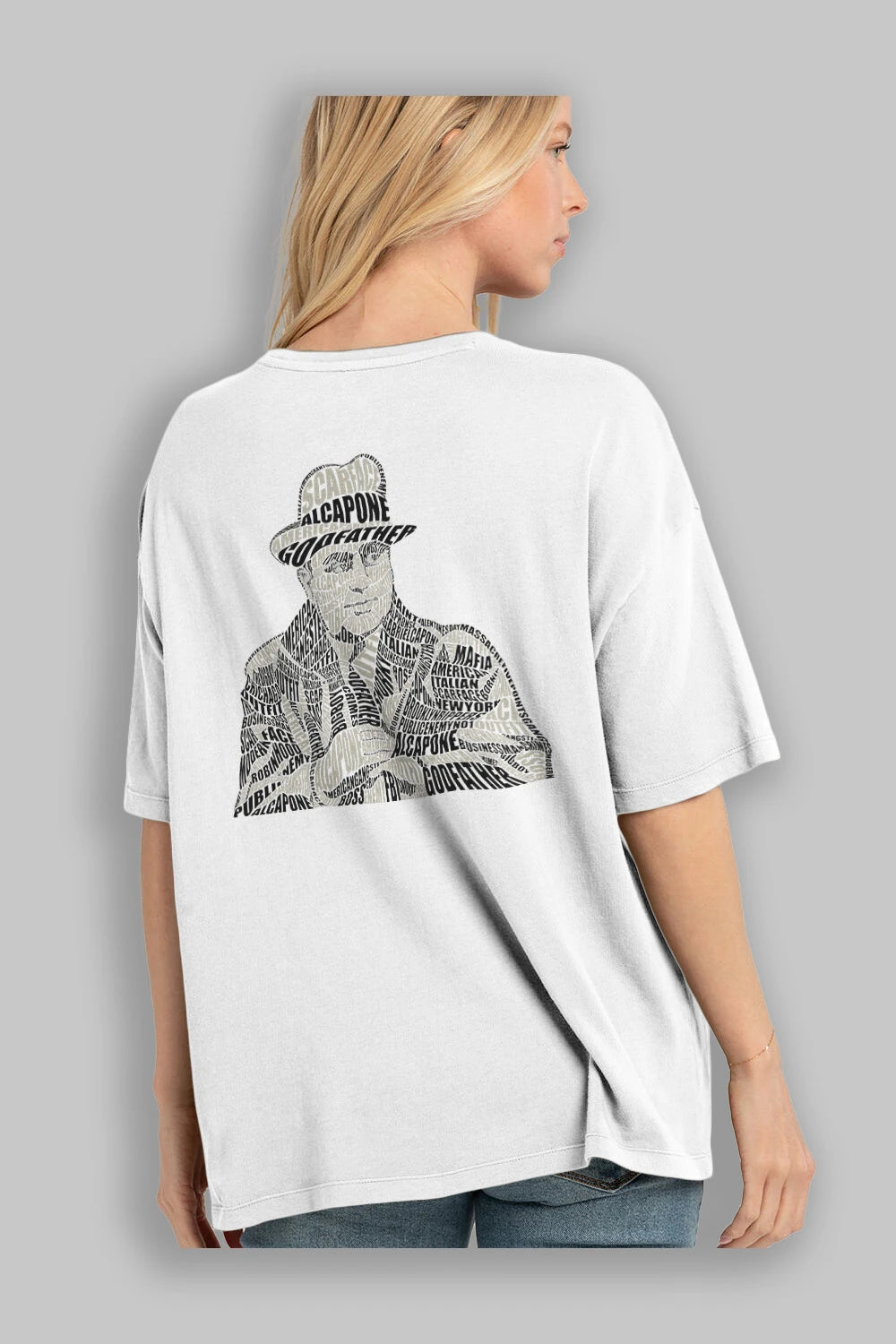 Al Capone Calligram Arka Baskılı Oversize t-shirt %100 pamuk Erkek Kadın Unisex