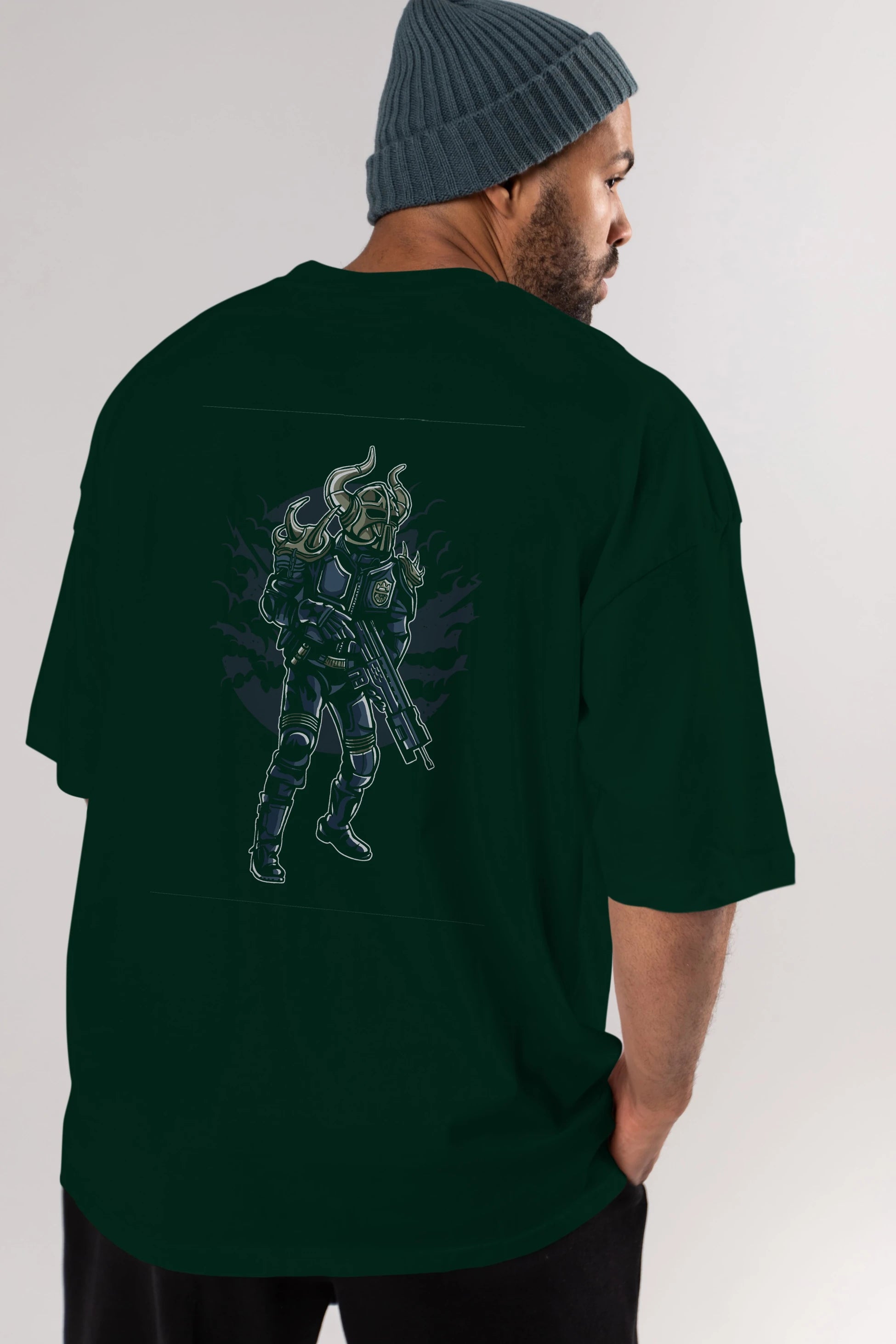 Viking Soldier Arka Baskılı Oversize t-shirt Erkek Kadın Unisex %100 Pamuk