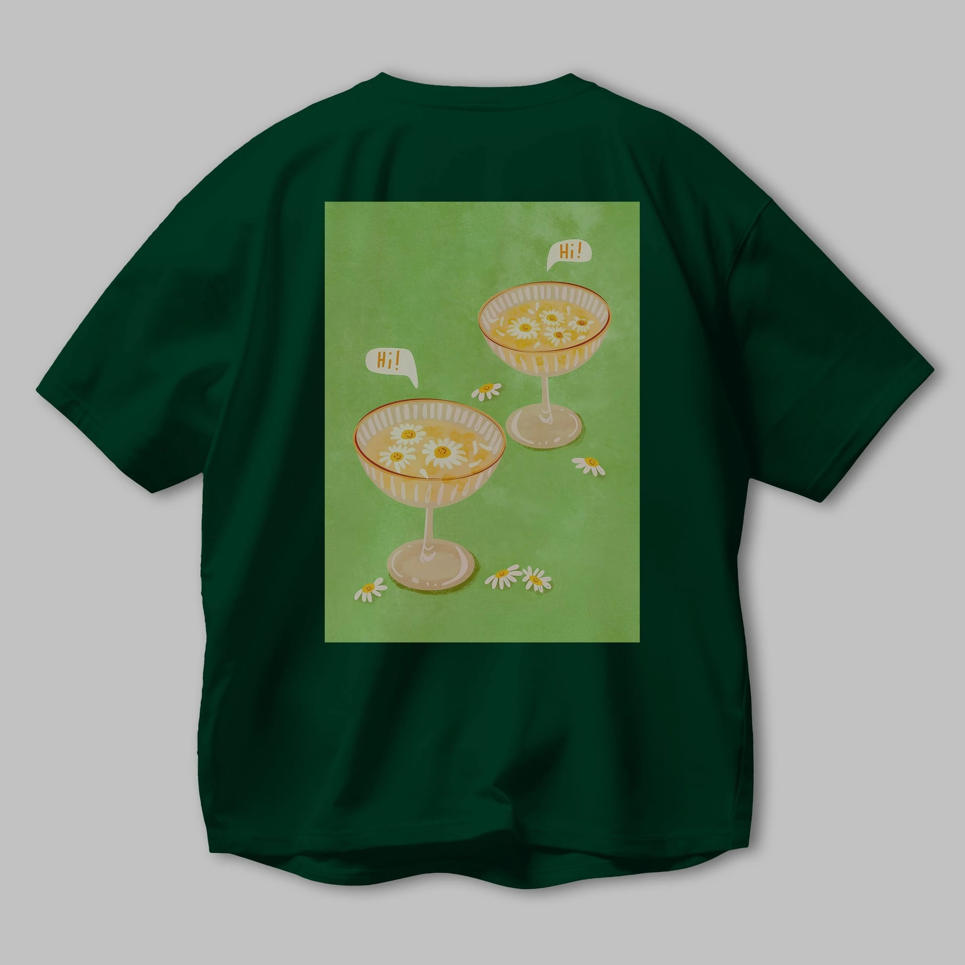 Hi Cheers Arka Baskılı Oversize t-shirt Erkek Kadın Unisex %100 Pamuk Bisiklet Yaka tişort