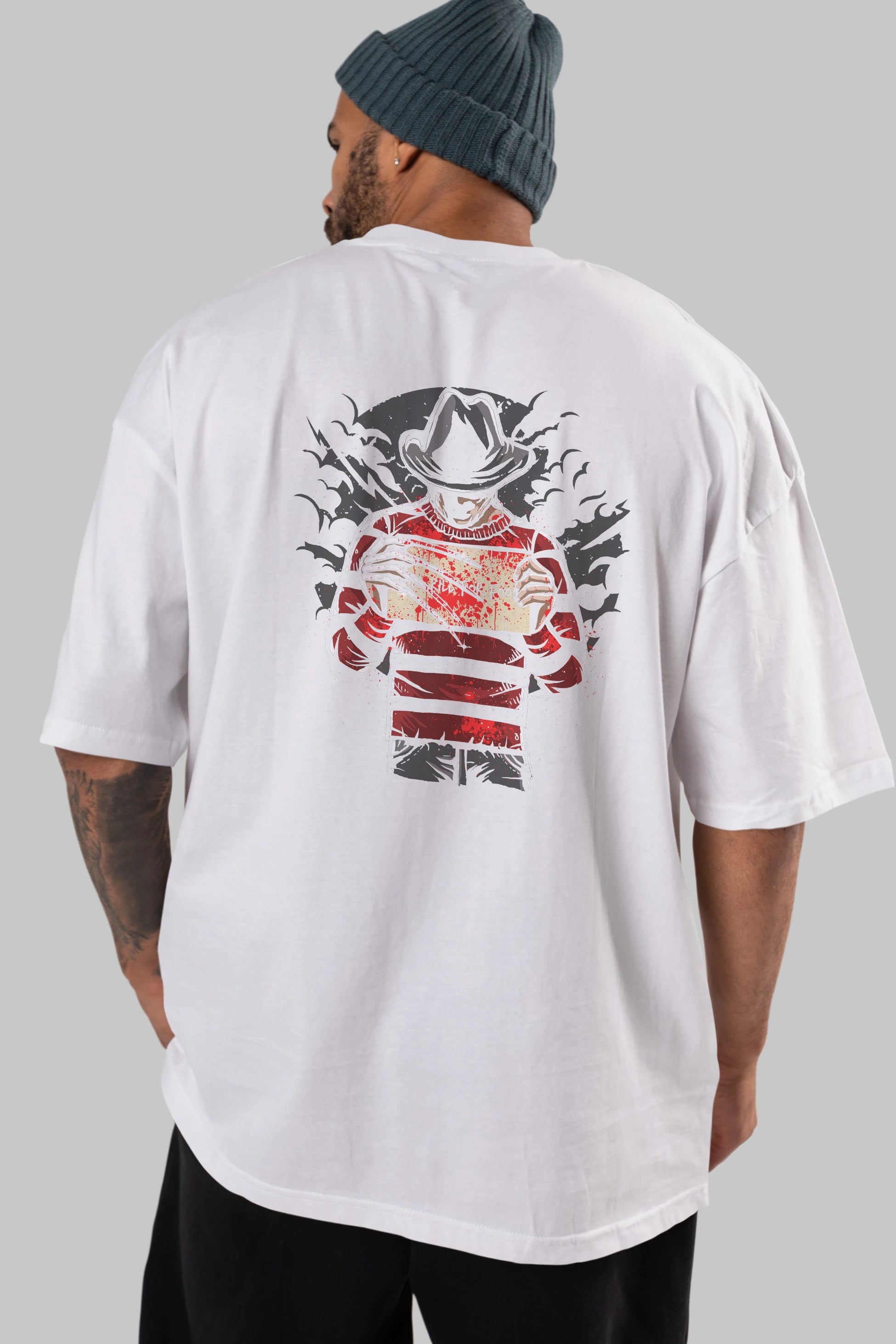 Freddy Will Kill For Food Arka Baskılı Oversize t-shirt Erkek Kadın Unisex %100 Pamuk