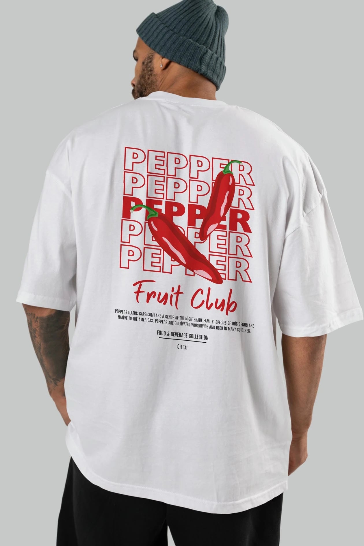 Pepper Arka Baskılı Oversize t-shirt Erkek Kadın Pamuk Bisiklet Yaka tişort