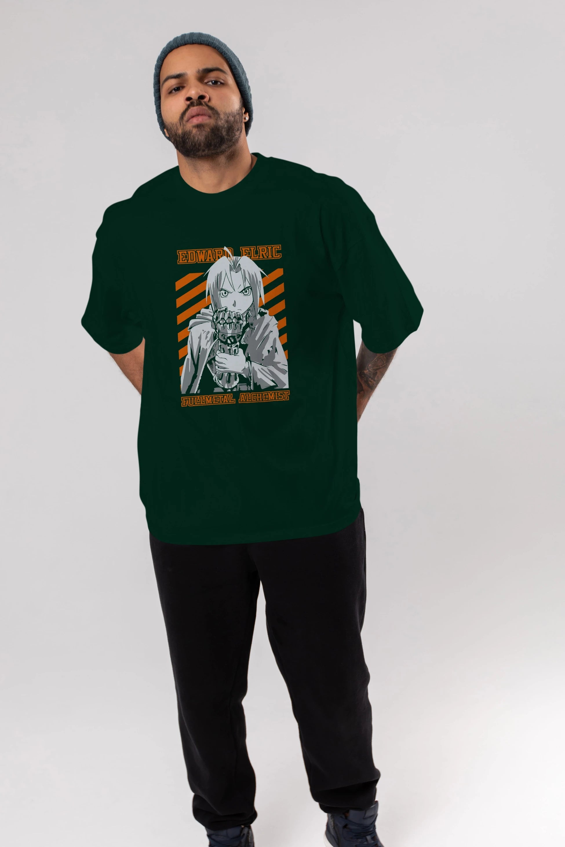 EDWARD ELRIC Anime Ön Baskılı Oversize t-shirt %100 pamuk Erkek Kadın Unisex