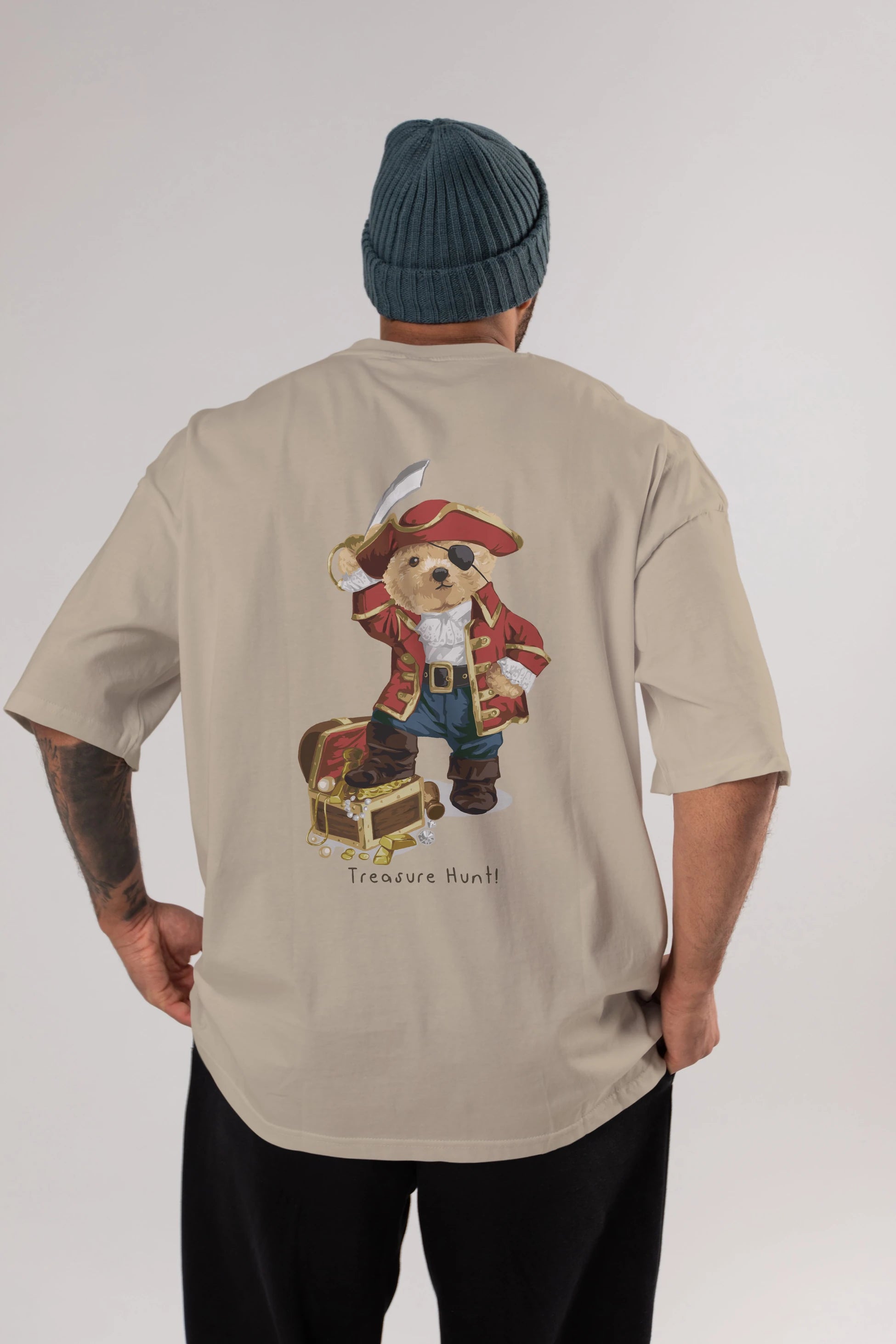 Teddy Bear Treasure Hunt Arka Baskılı Oversize t-shirt Erkek Kadın Unisex %100 Pamuk