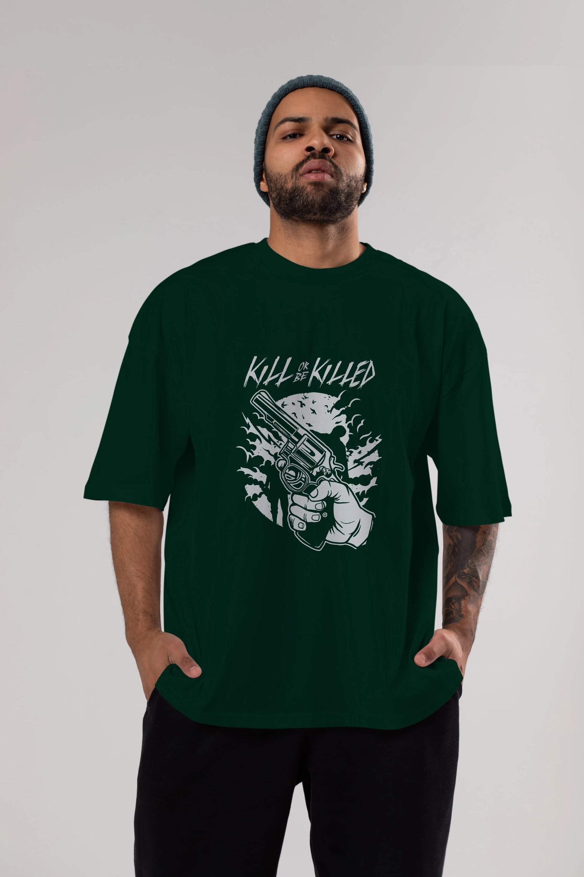 Zombie Shooter Ön Baskılı Oversize t-shirt Erkek Kadın Unisex %100 Pamuk tişort