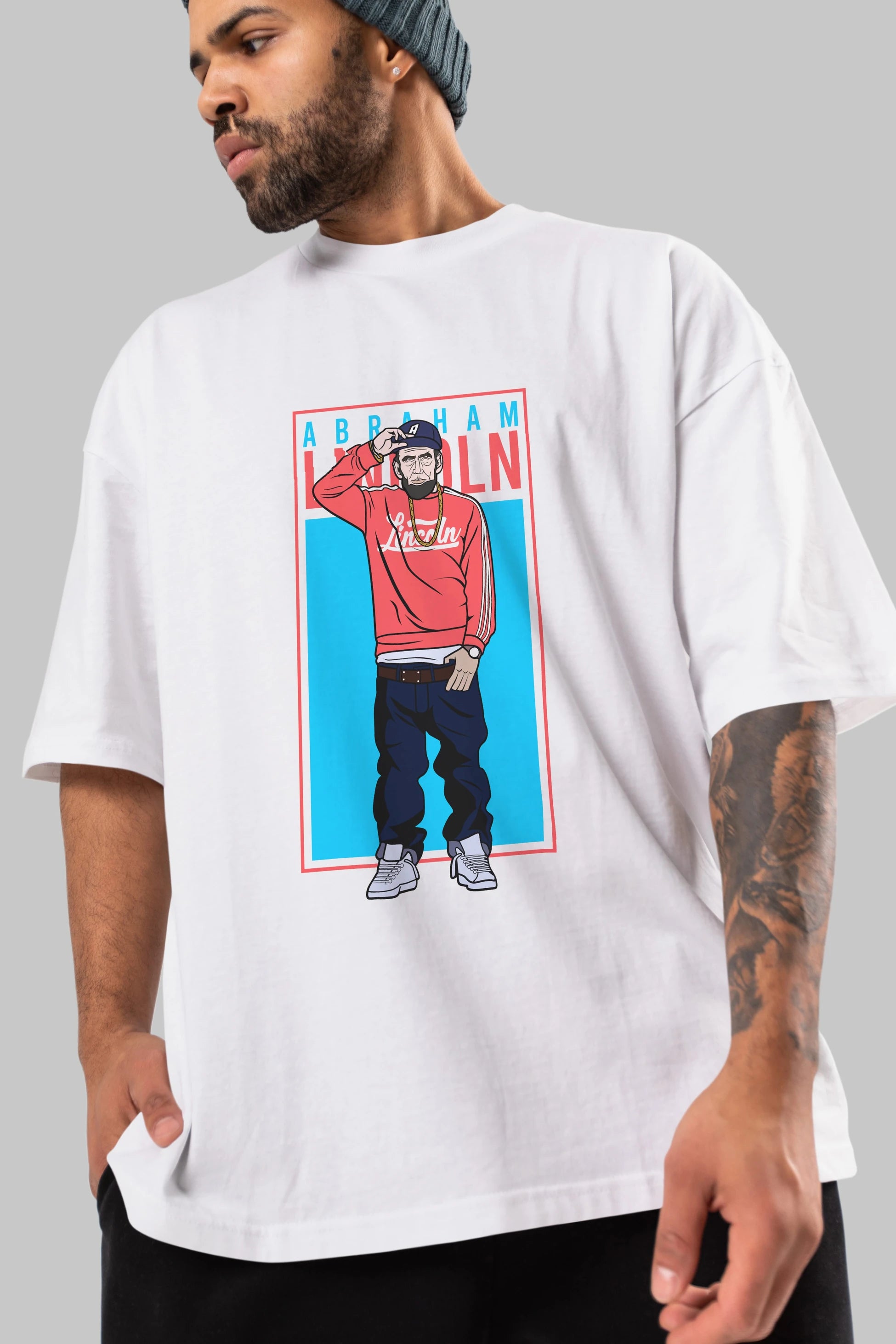 Abraham Lincoln Ön Baskılı Oversize t-shirt Erkek Kadın Unisex %100 Pamuk tişort