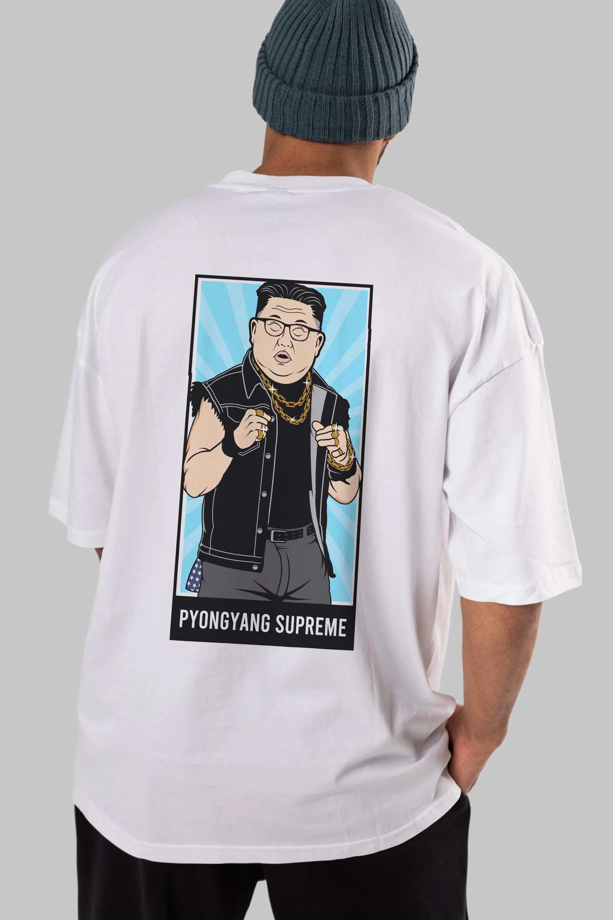 Kim Jong Un Pyongyang Supreme Arka Baskılı Oversize t-shirt Erkek Kadın Unisex %100 Pamuk tişort