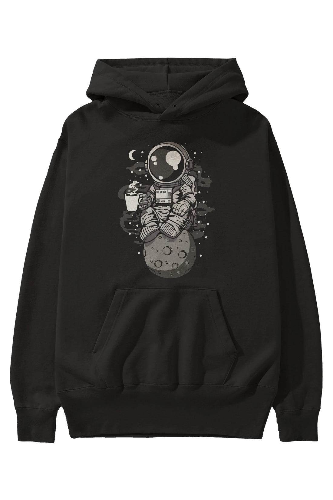 Astronaut Coffee Ön Baskılı Hoodie Oversize Kapüşonlu Sweatshirt Erkek Kadın Unisex