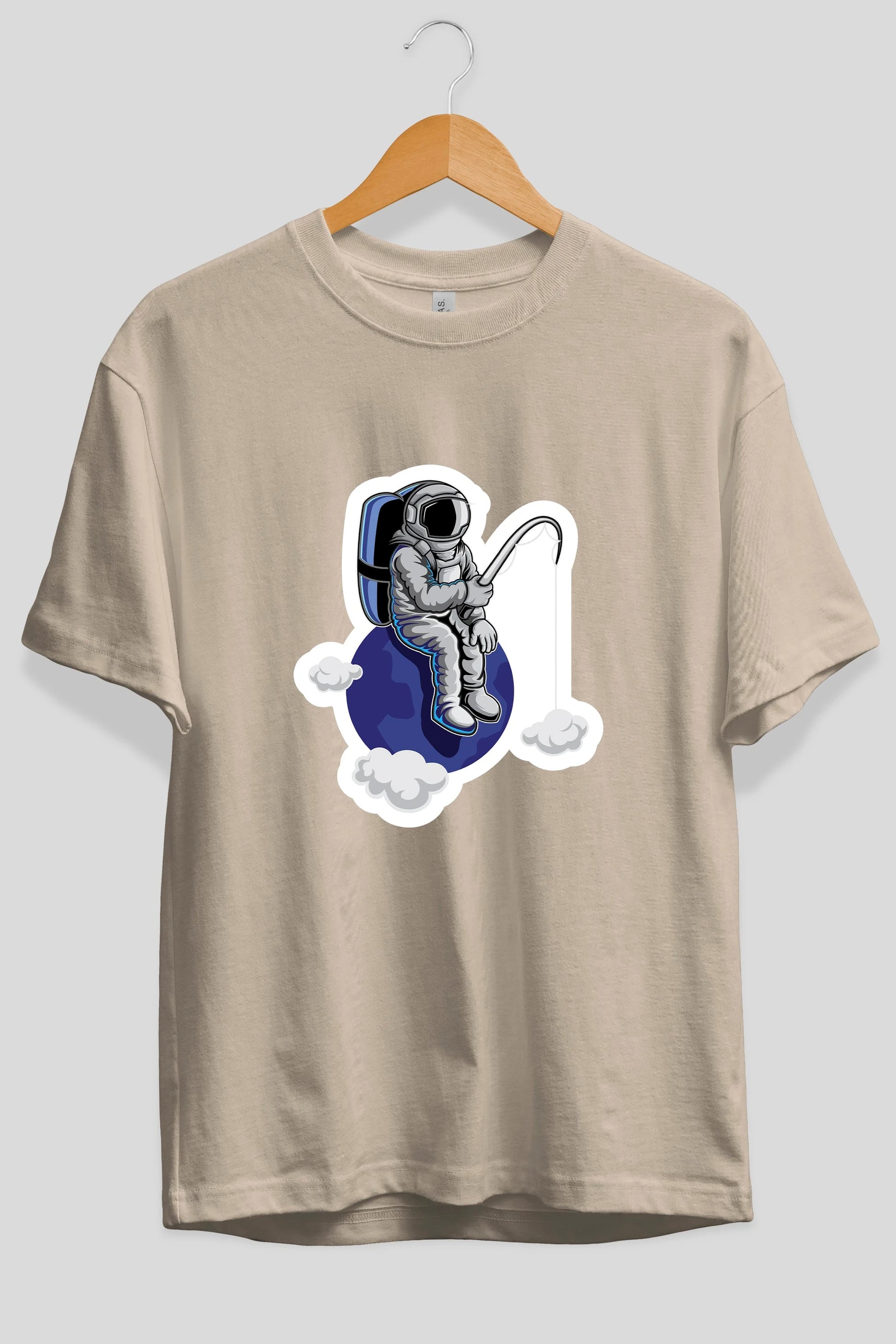 Astronaut Fishing Sticker Ön Baskılı Oversize t-shirt Erkek Kadın Unisex