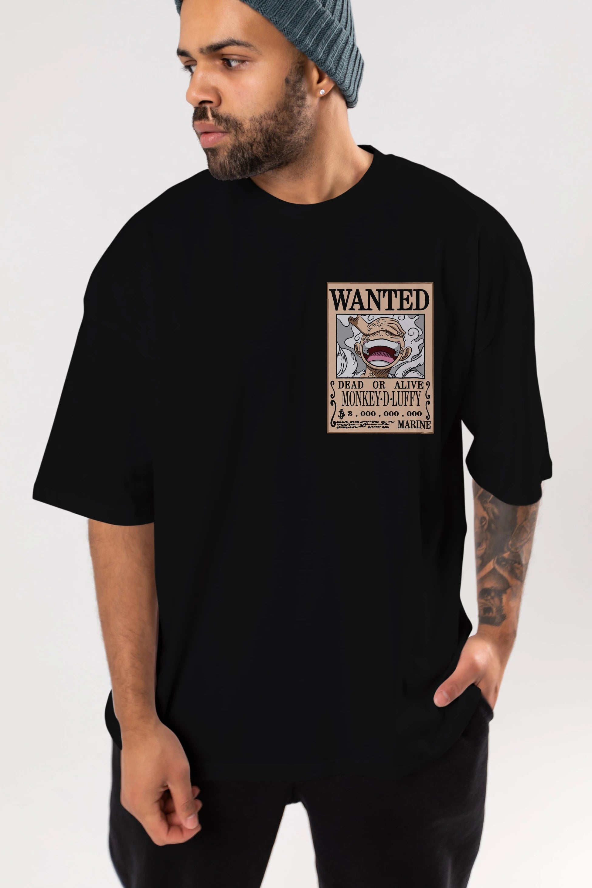 CARTEL LUFFY GEAR 5 Ön Sol Baskılı Oversize t-shirt Erkek Kadın Unisex %100 Pamuk Bisiklet Yaka tişort
