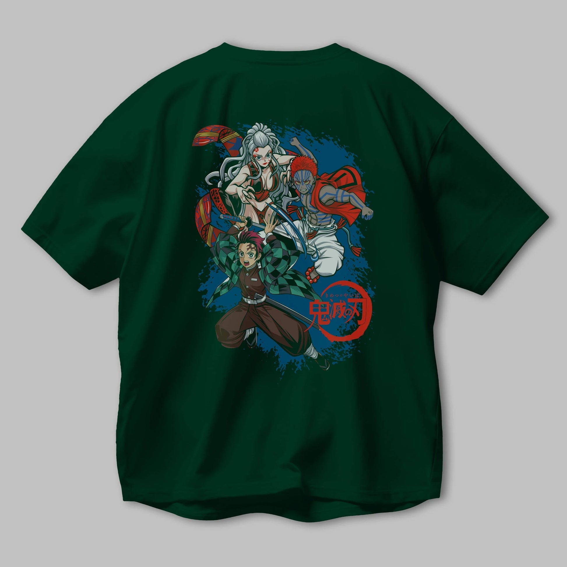 TANJIRO ,AKAZA,DAKI Anime Arka Baskılı Oversize t-shirt Erkek Kadın Unisex