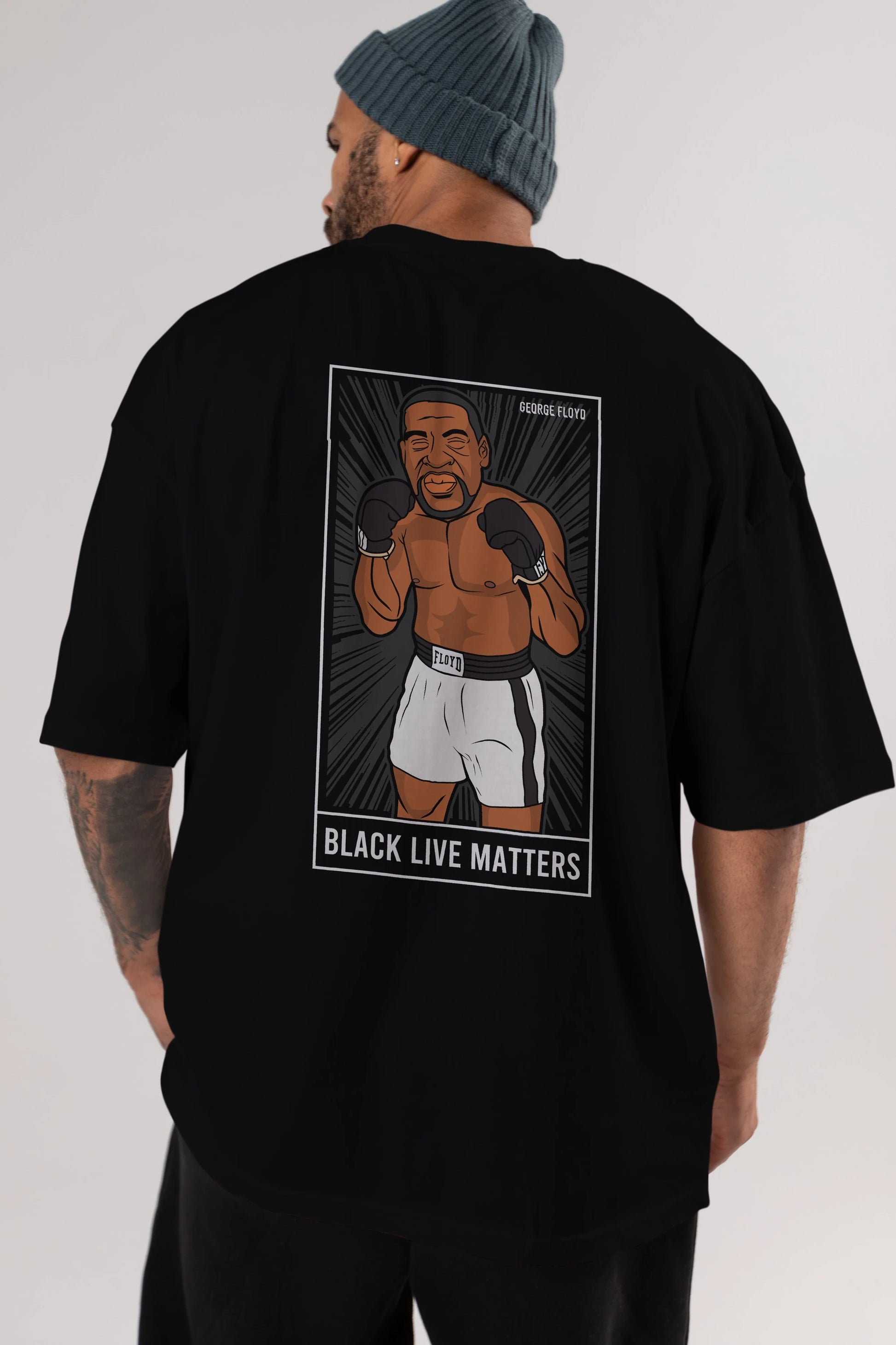 George Floyd Boxer Arka Baskılı Oversize t-shirt Erkek Kadın Unisex %100 Pamuk tişort