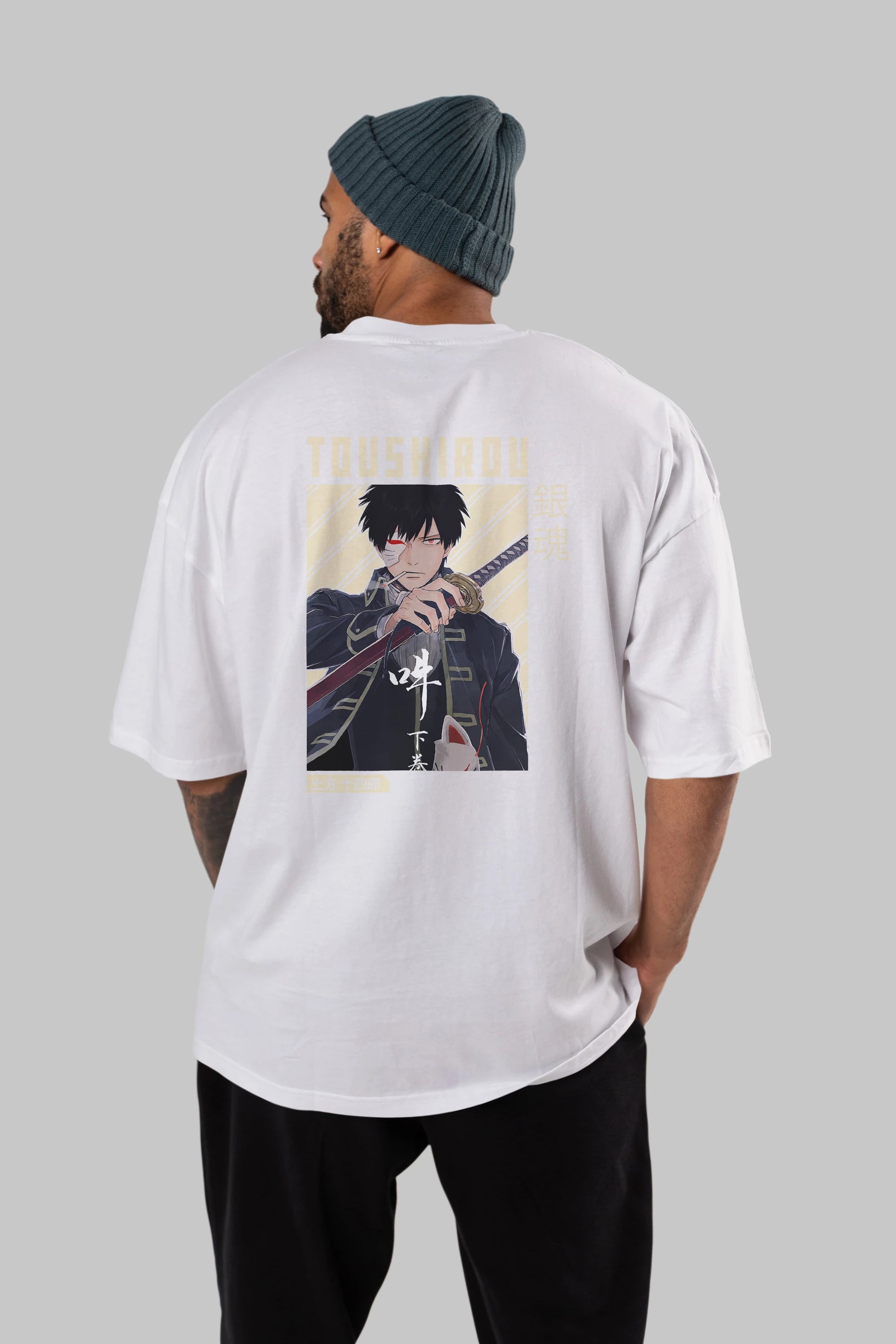 Toushirou Hijikata Anime Arka Baskılı Oversize t-shirt Erkek Kadın Unisex