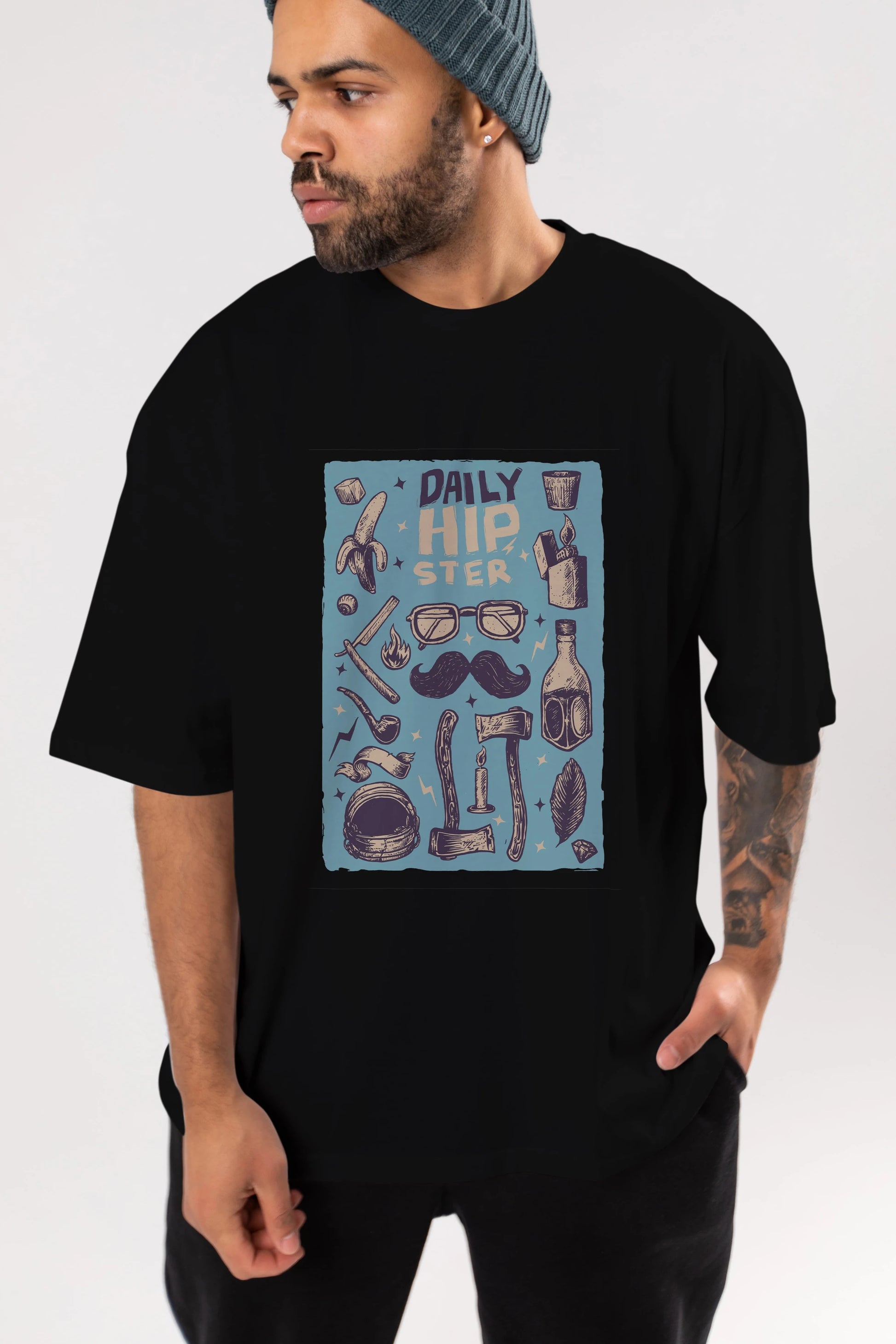 Hipster Ön Baskılı Oversize t-shirt Erkek Kadın Unisex %100 Pamuk tişort