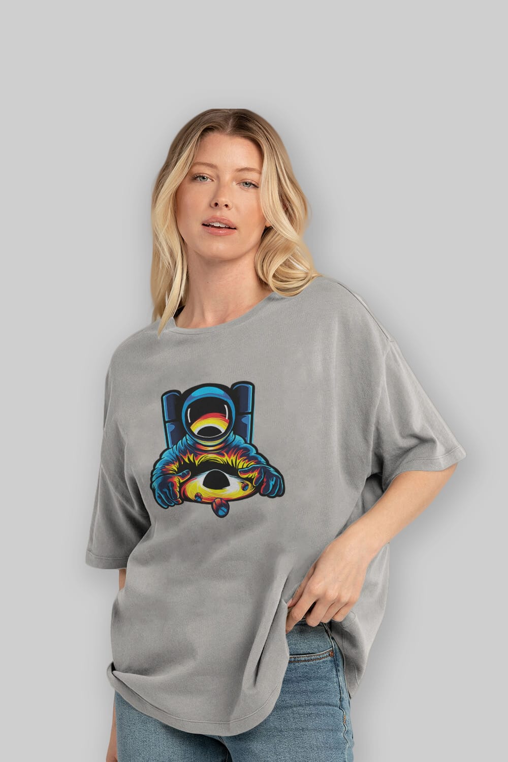 Astronaut & Black Hole Ön Baskılı Oversize t-shirt Erkek Kadın Unisex