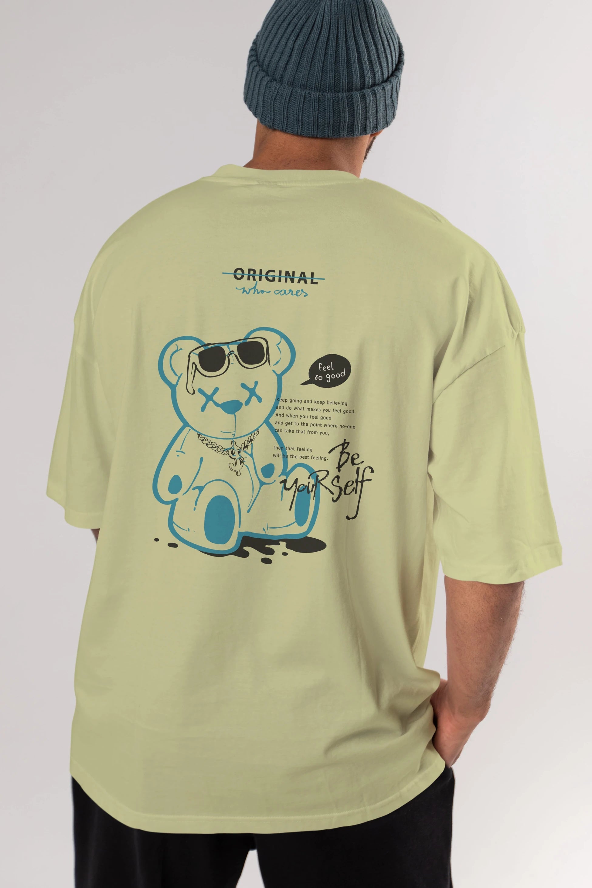 Feel So Good Bear Arka Baskılı Oversize t-shirt Erkek Kadın Unisex